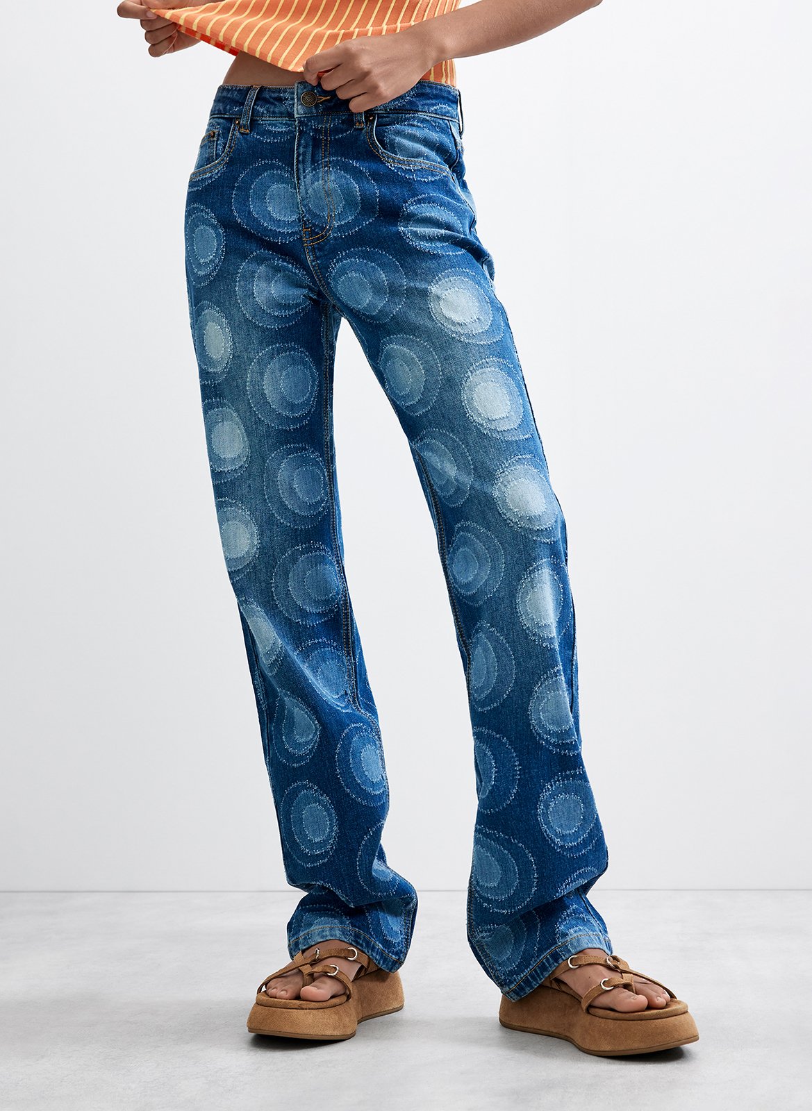 Jean droit imprimé en coton mélangé DESIGUAL Bleu