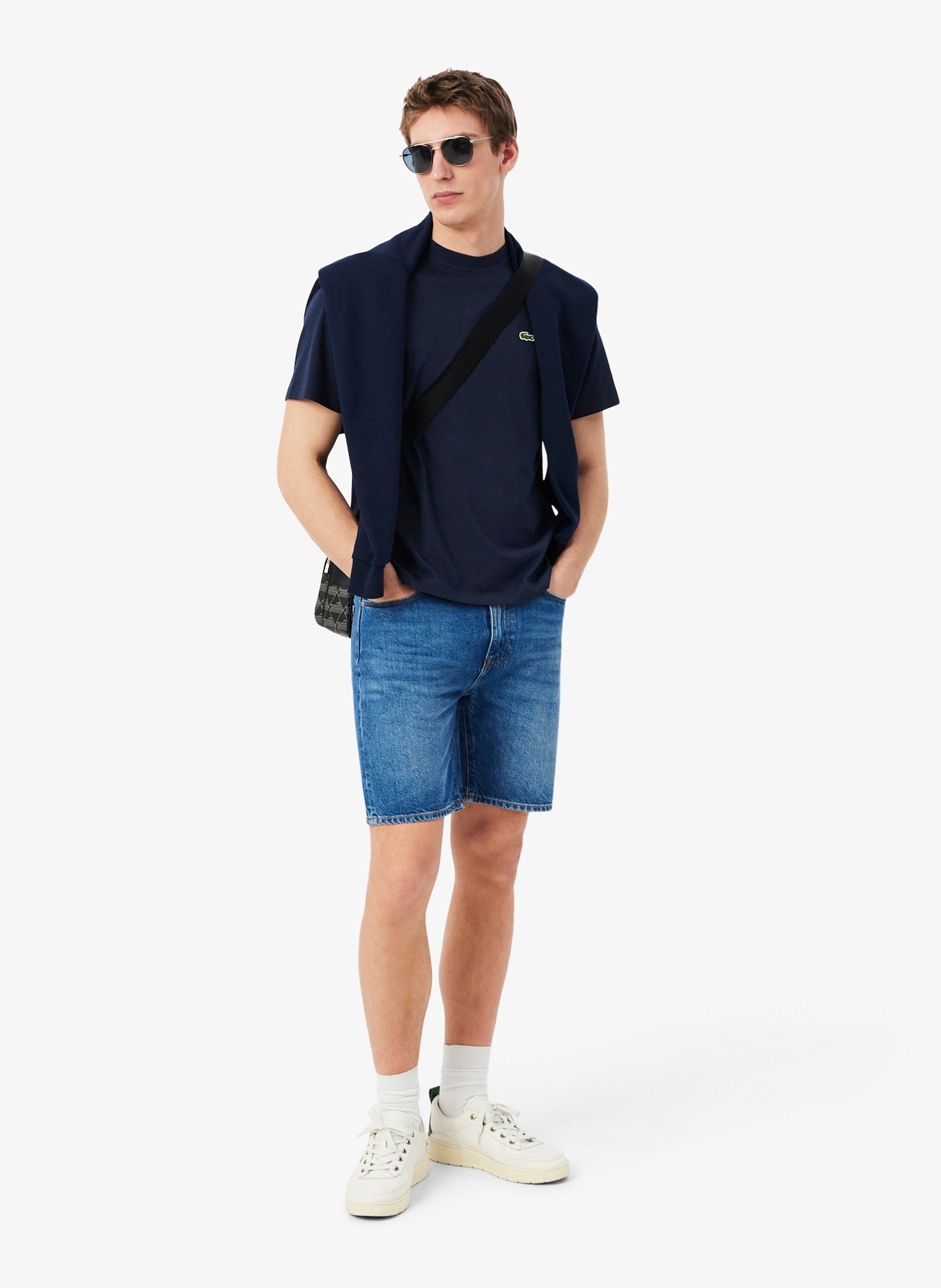 Einfarbiges T-Shirt mit Baumwolllogo LACOSTE Blau