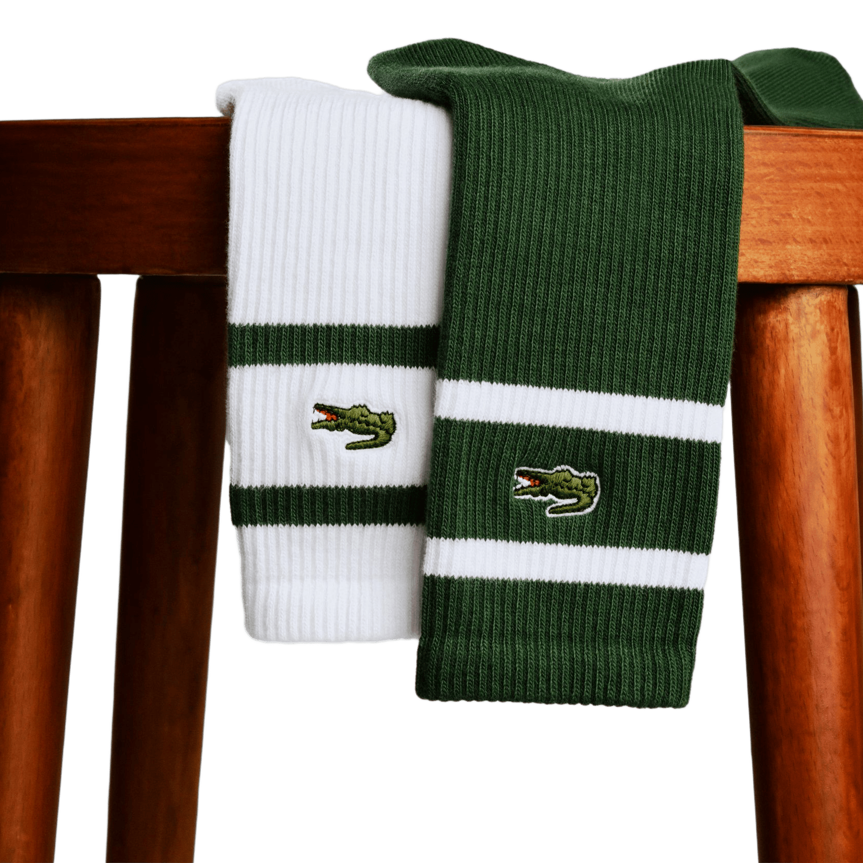 Set of 2 pairs of striped socks in blended cotton. LACOSTE Green