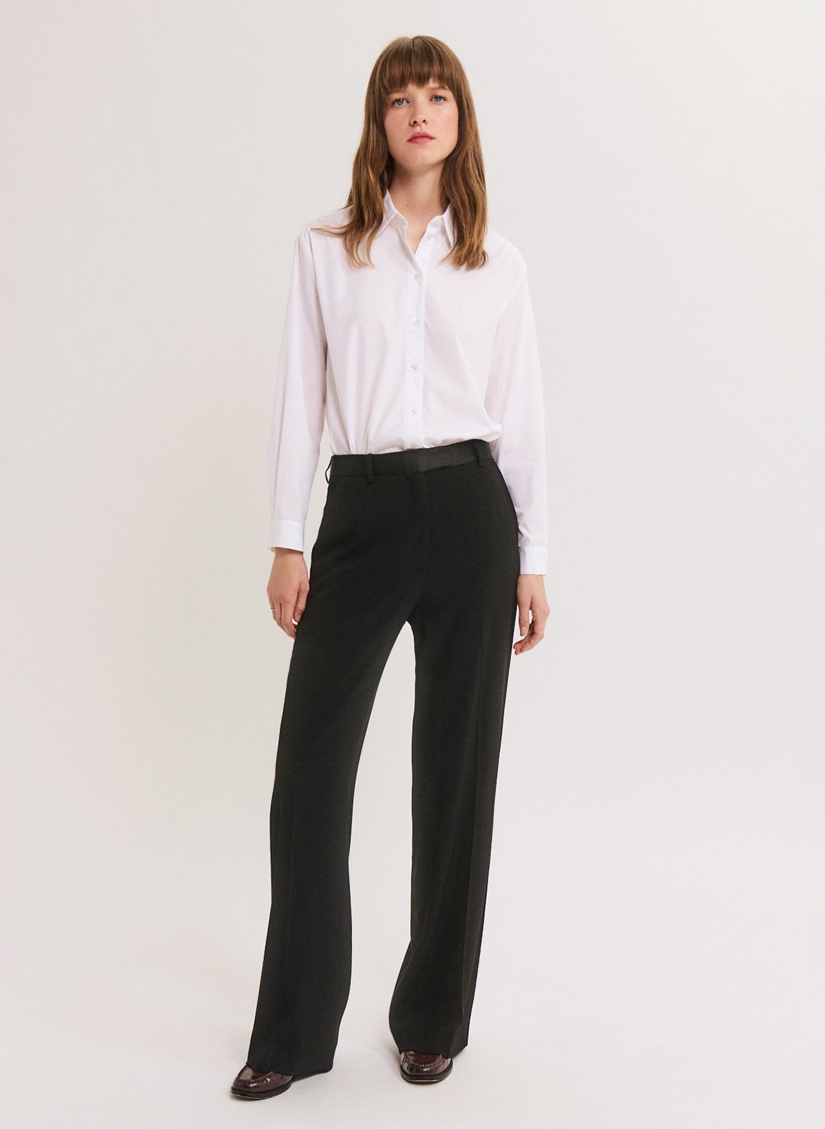 Plain high-waisted straight-cut pants PABLO Black