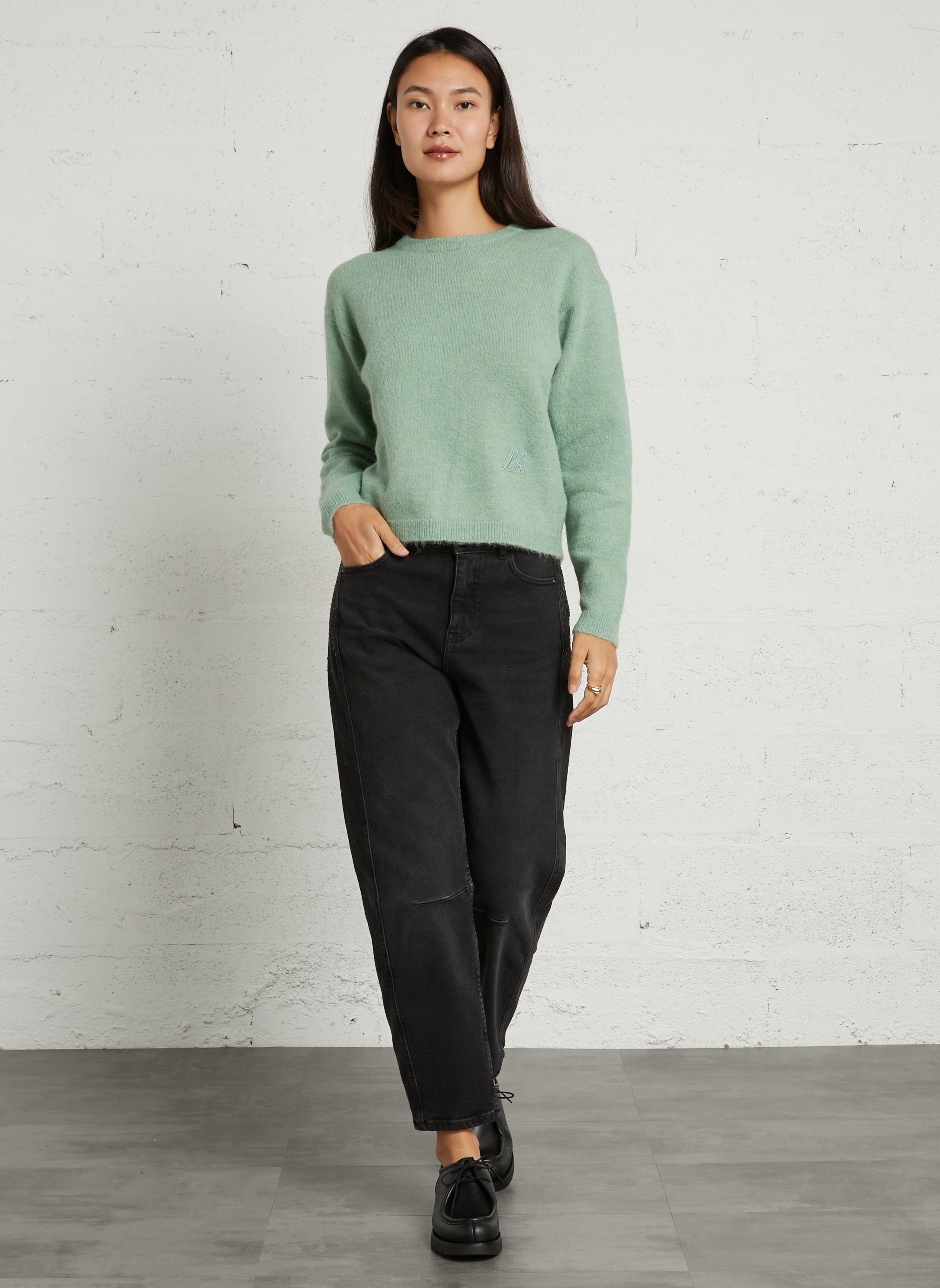 Slim jeans with rhinestones in mixed cotton MAISON 123 Black