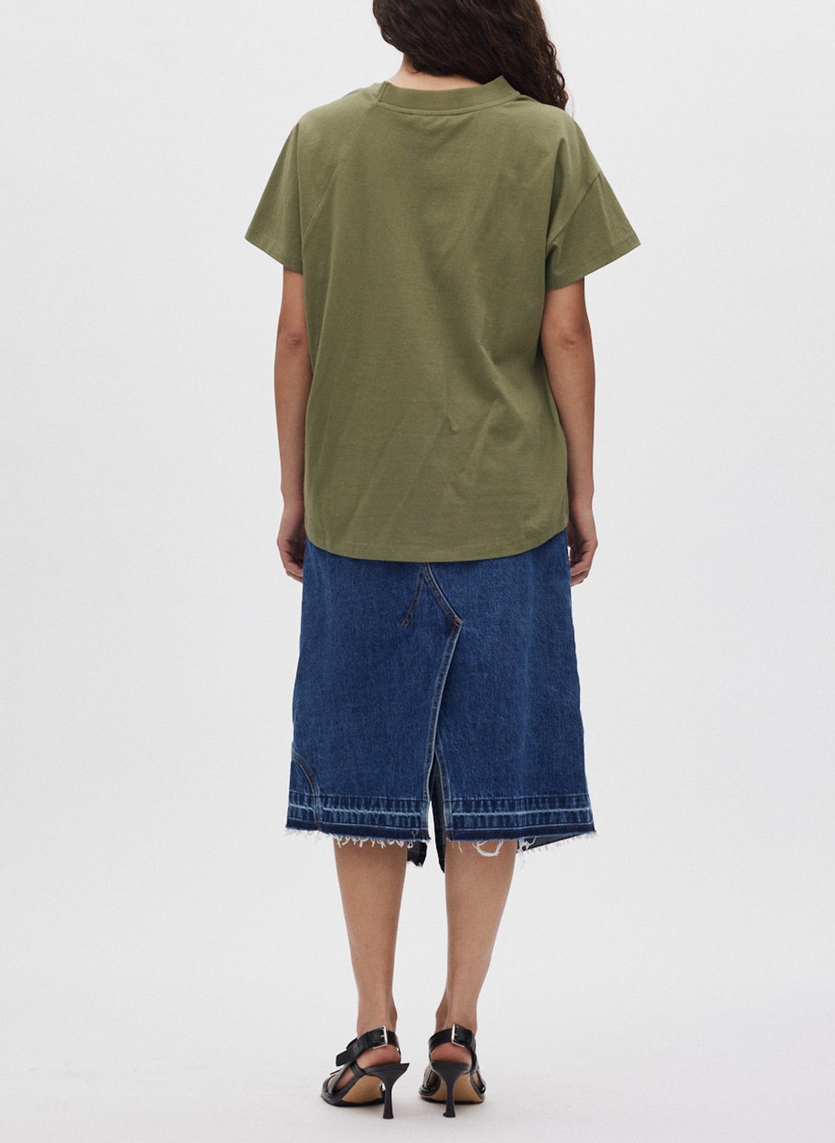 Jupe midi en denim de coton organique RABENS SALONER Bleu