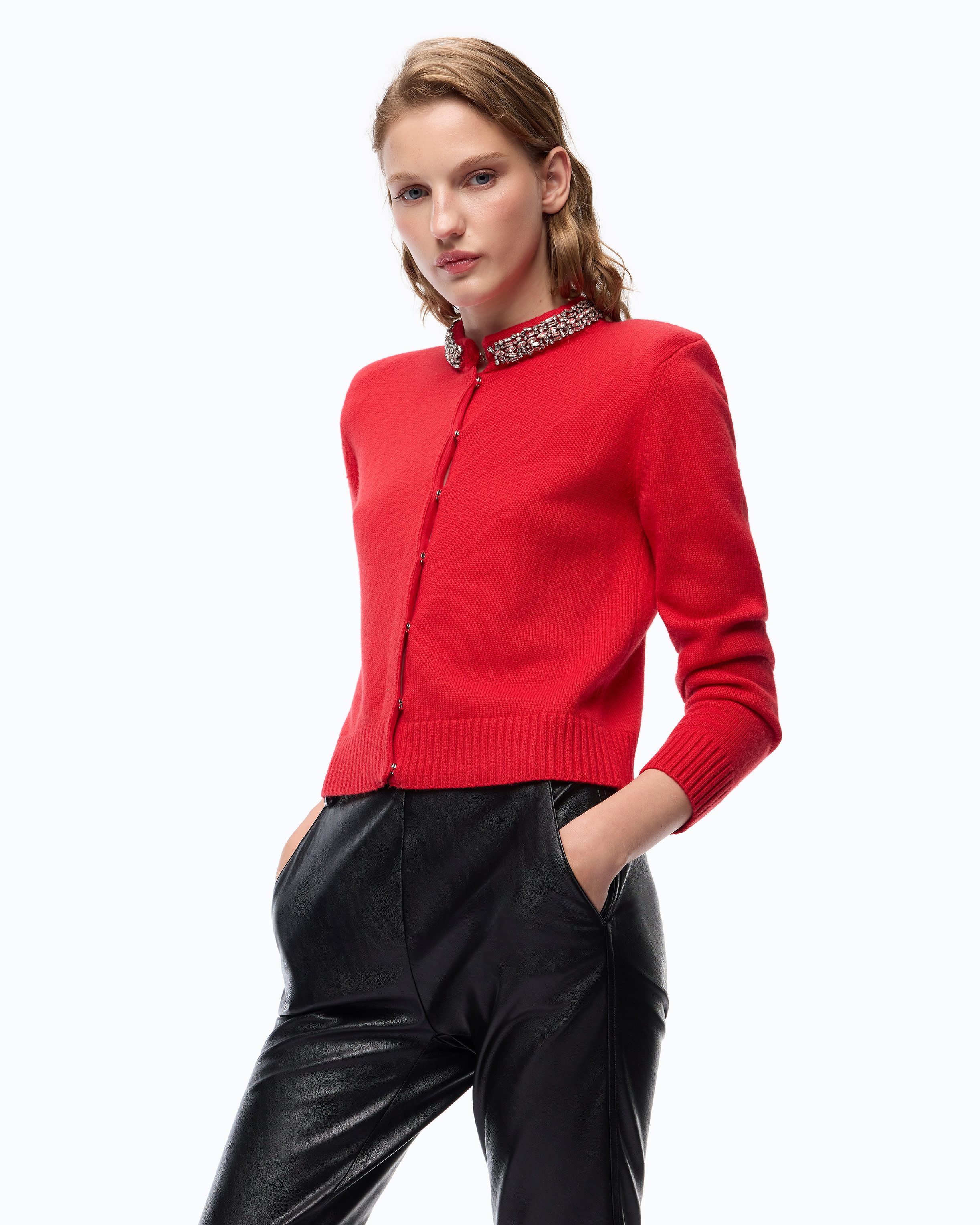 Jewelled Collar Cardigan PINKO Red