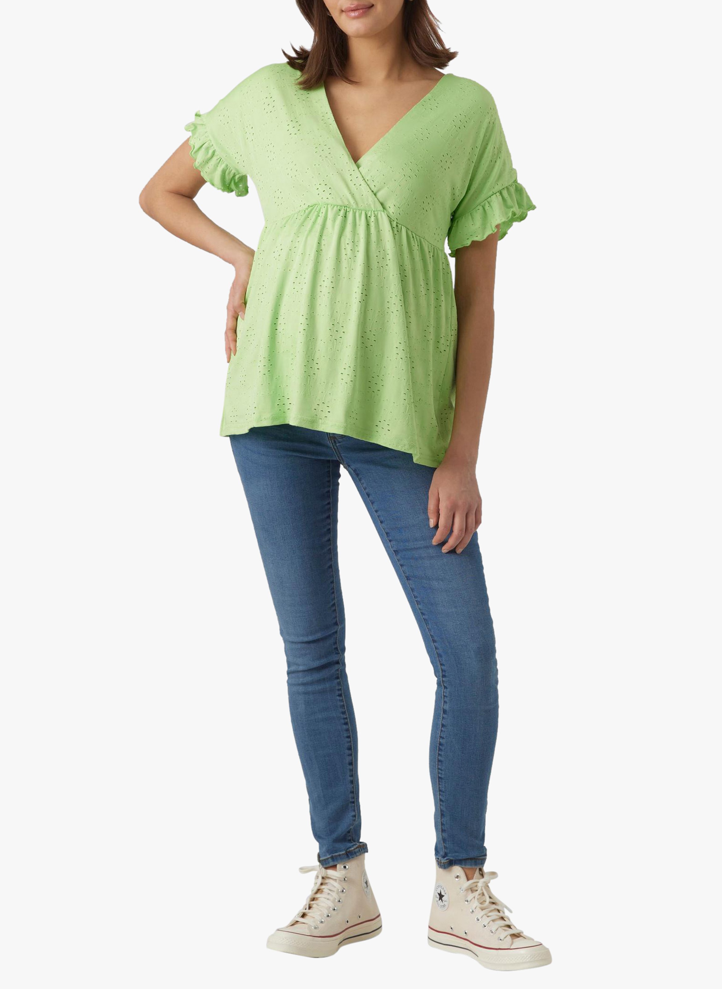 Top col V en tissu brodé MAMALICIOUS Vert