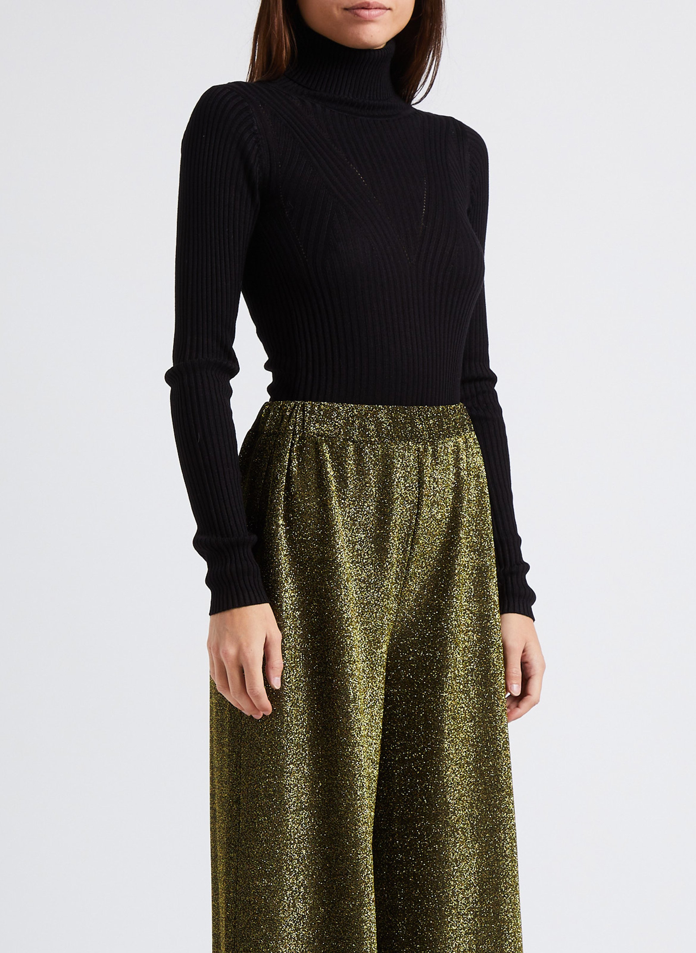 Strakke body van ribtricot met opstaande kraag KARMA KOMA Zwart