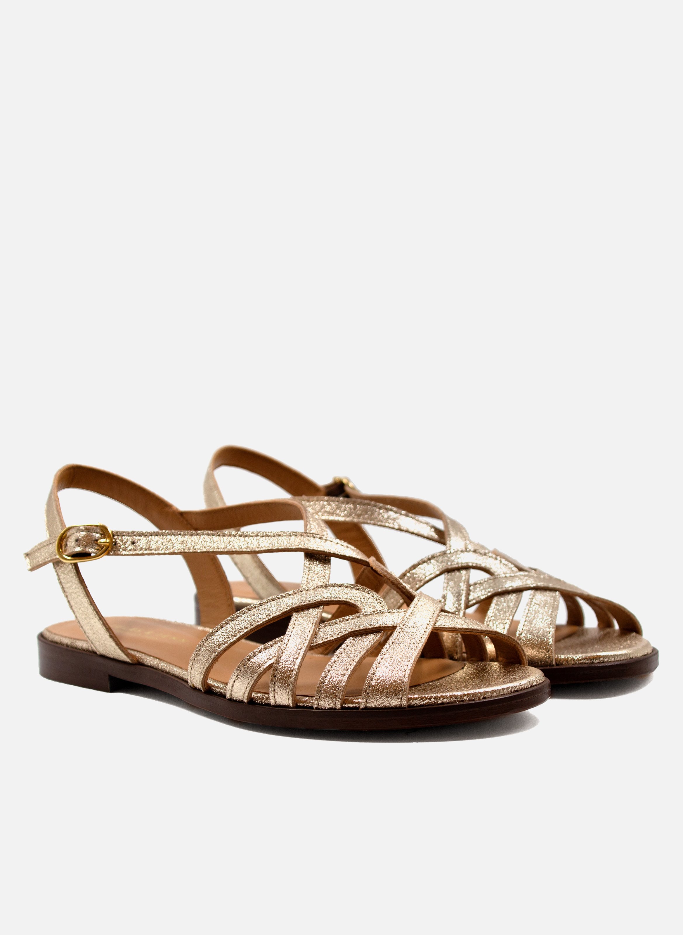 Flat metallic leather strap sandals JULES & JENN Golden