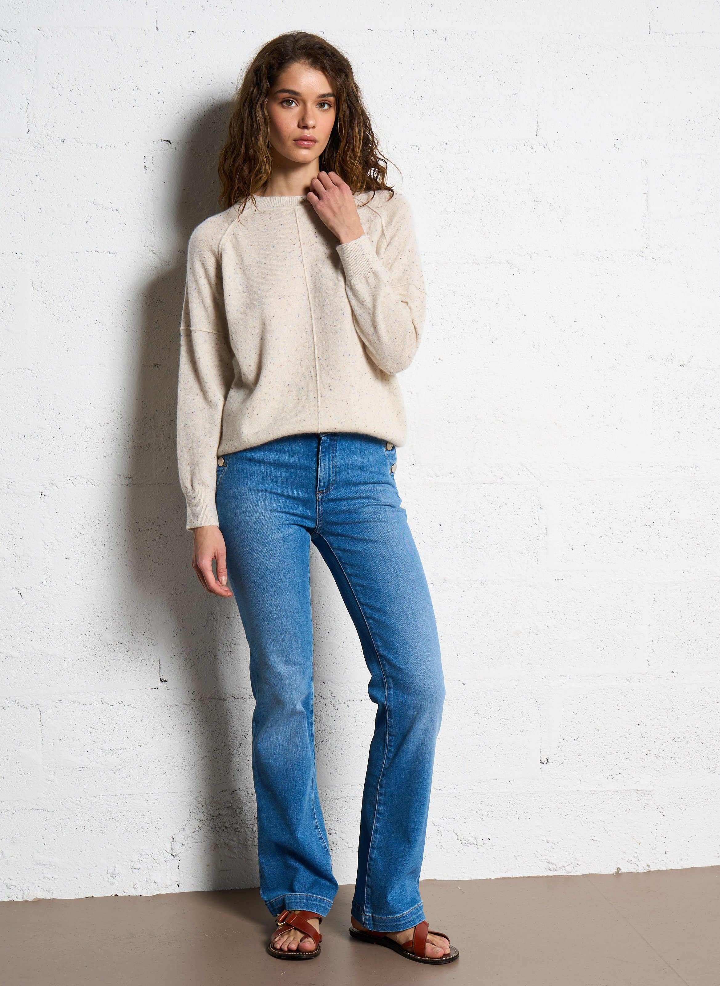 Pull col rond en cachemire MAISON 123 Blanc