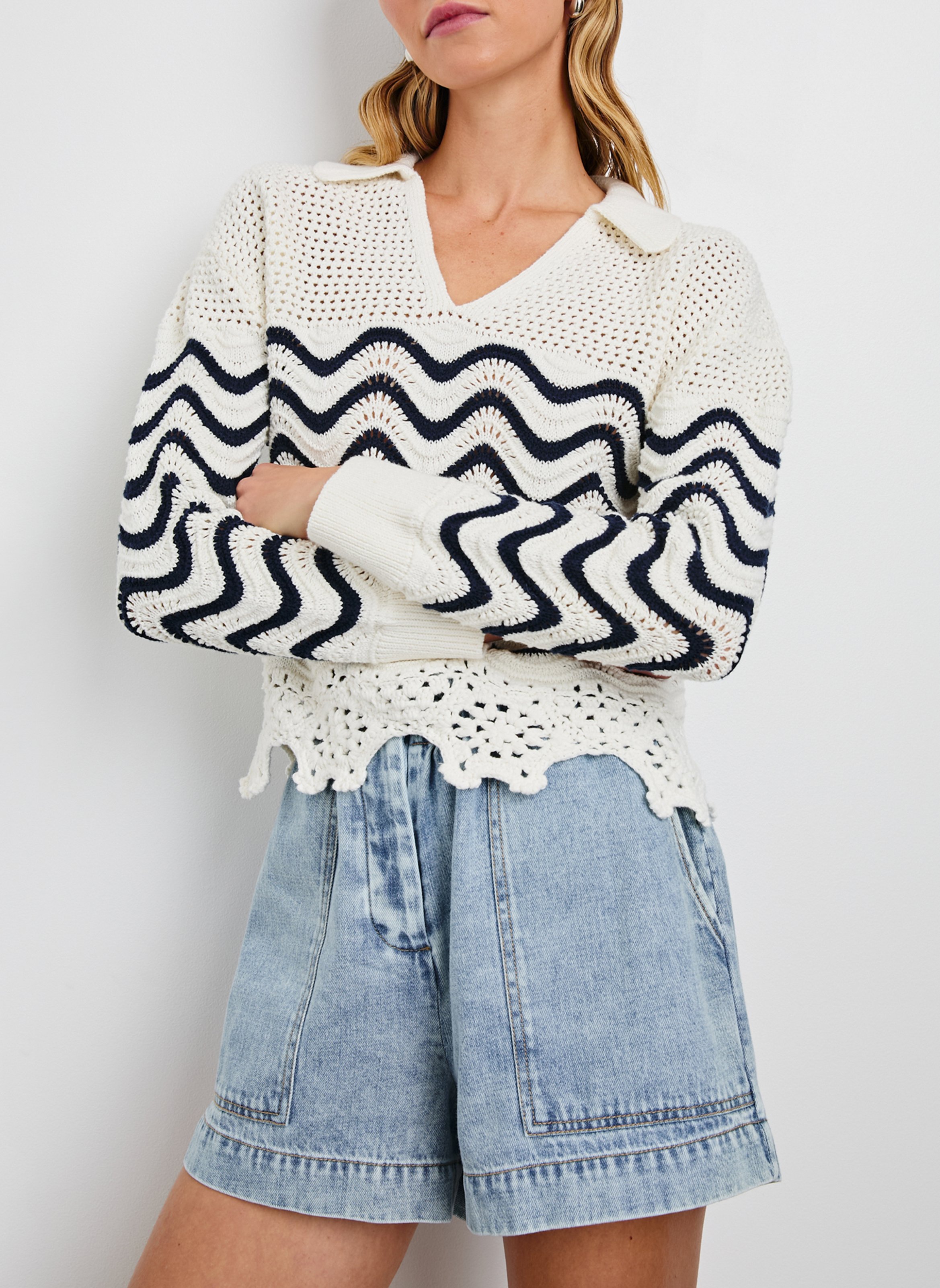 Pull col V en coton RAILS Blanc
