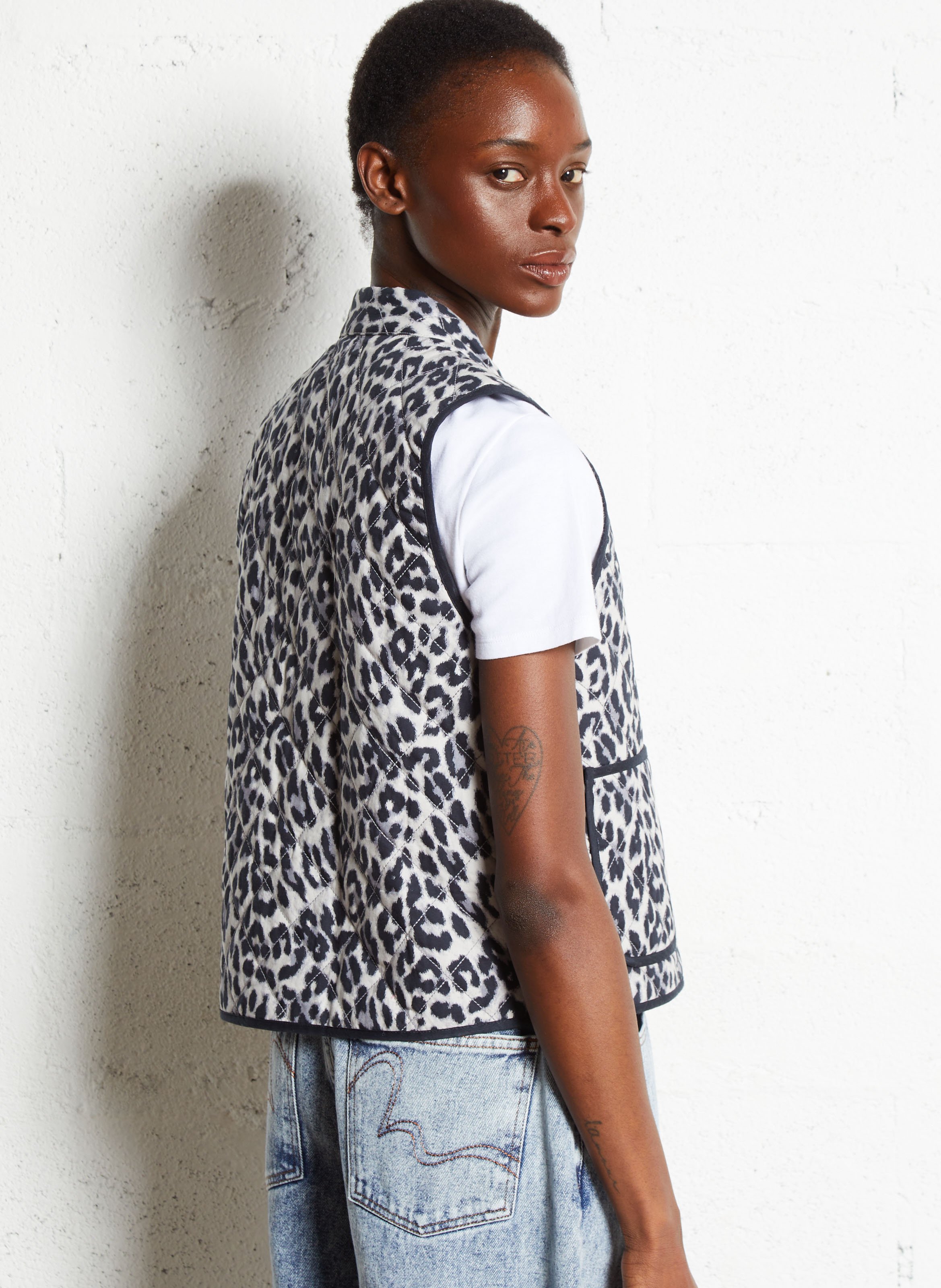 Veste col rond à imprimé léopard LOLLYS LAUNDRY Marron