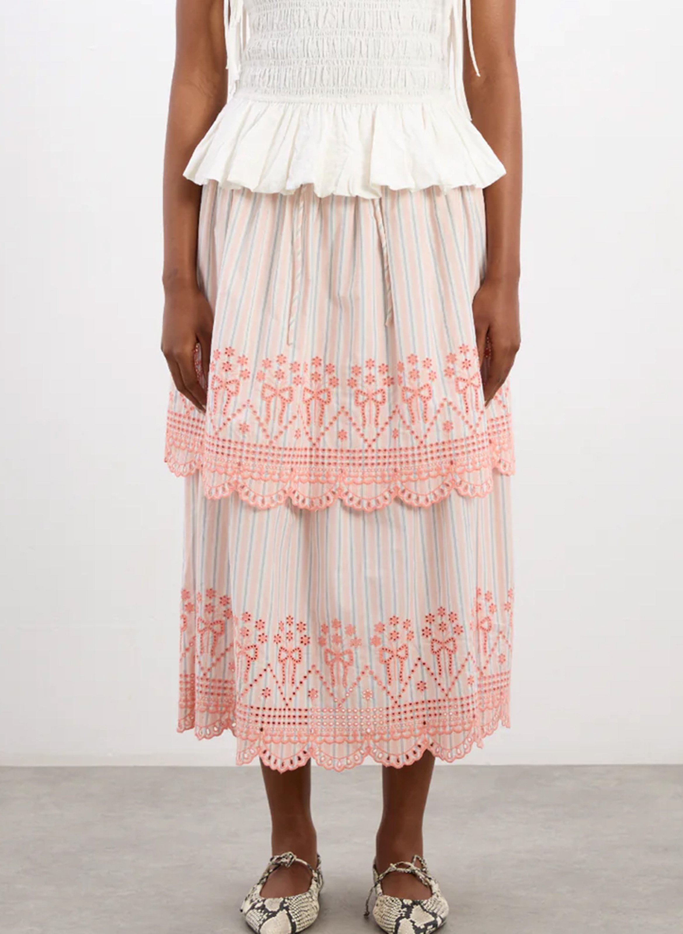 Langer Bio-Baumwollrock gestreift und bestickt DAMSON MADDER Orange