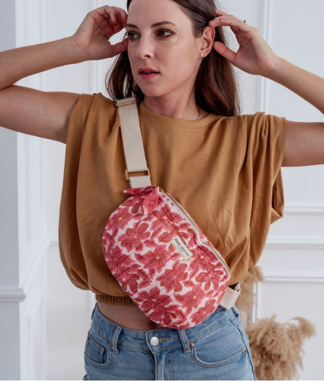 Printed canvas waist bag BINDI ATELIER Pink