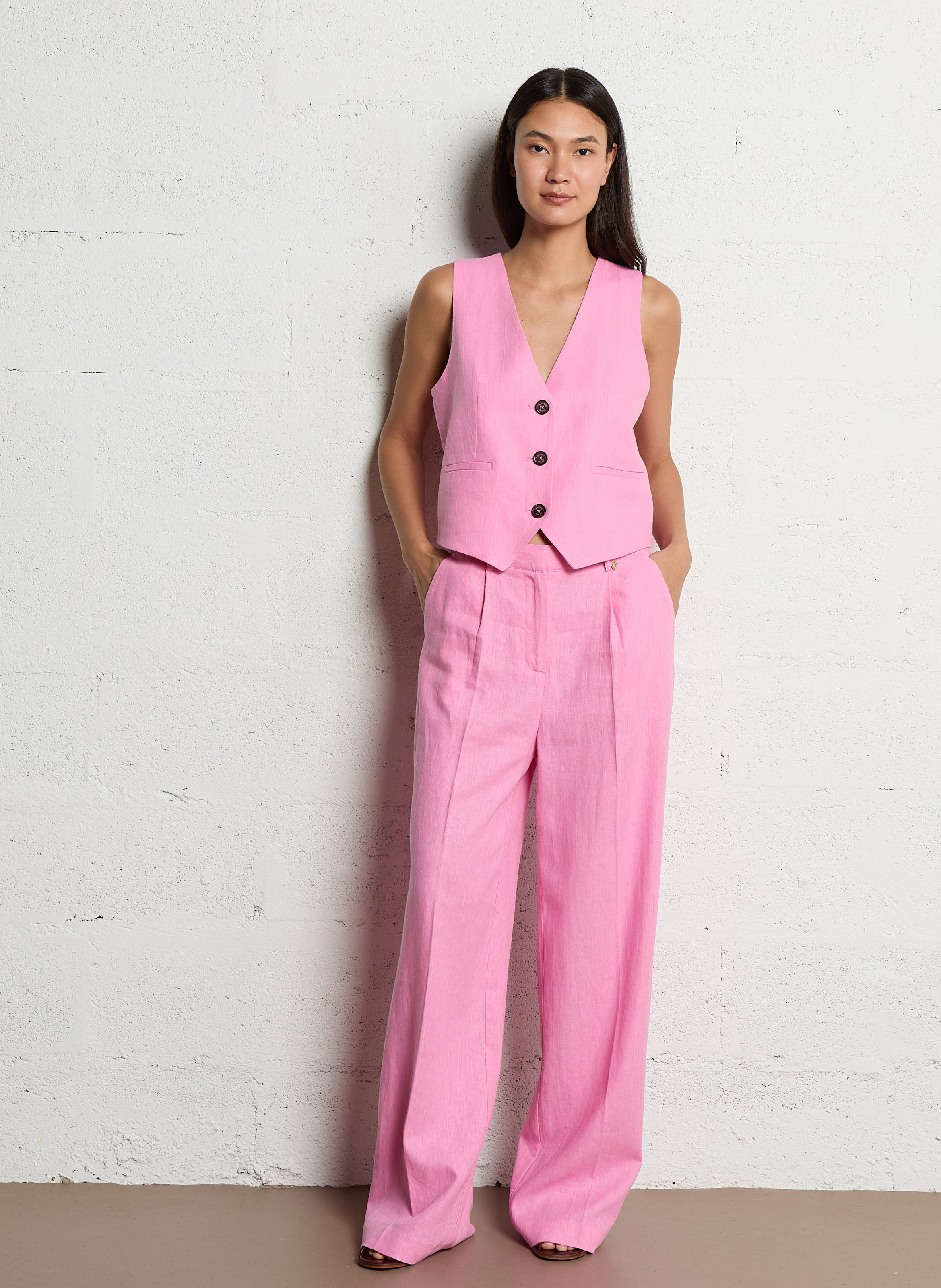 Linen-blend suit waistcoat FABIENNE CHAPOT Pink