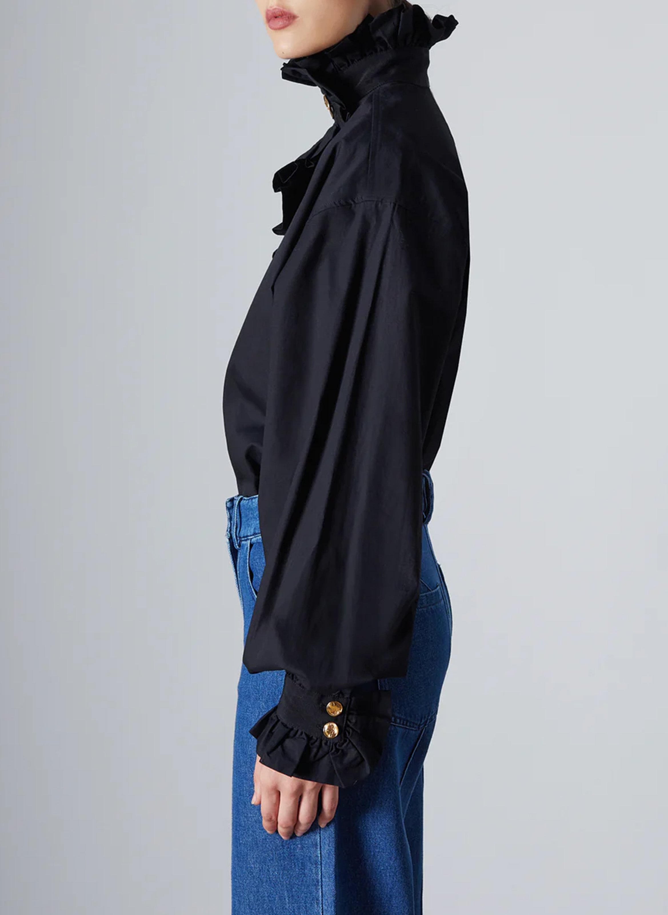 Organic cotton shirt with ruffled collar THE LABEL EDITION Black