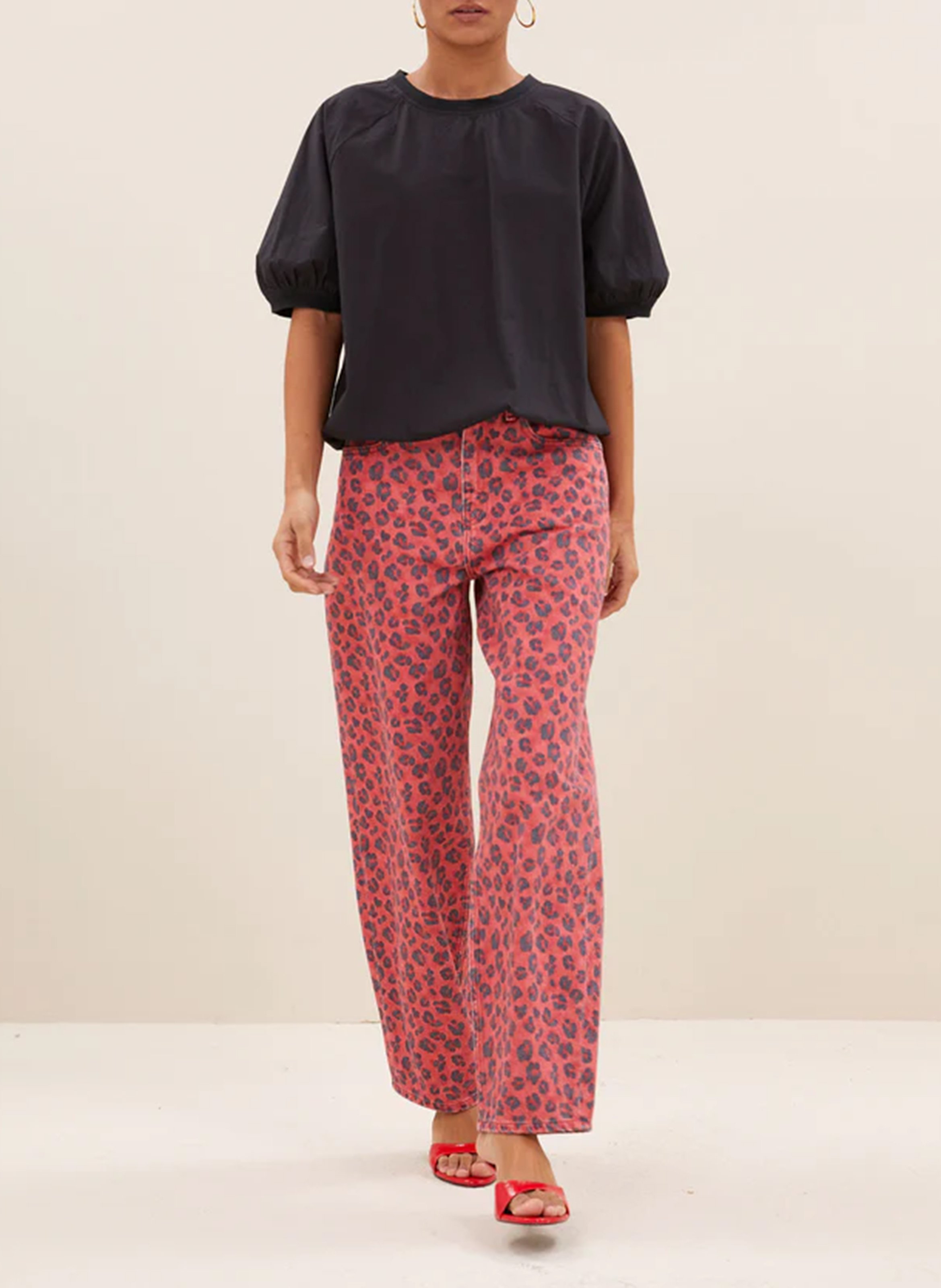 Jean droit en coton bio imprimé BY BAR Rouge