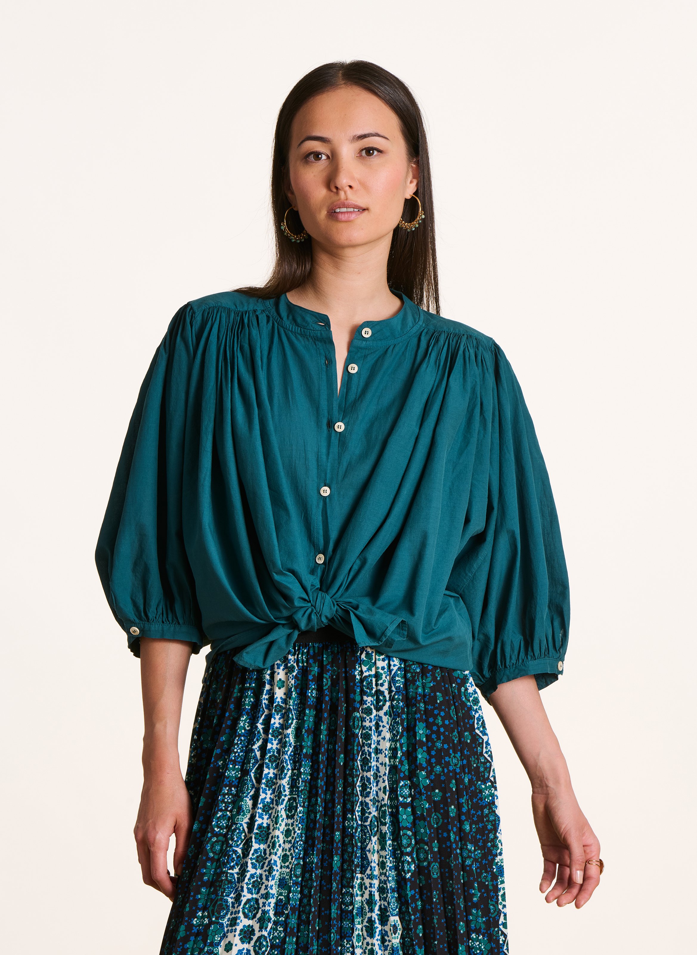 Loose plain cotton shirt LA FEE MARABOUTEE Blue
