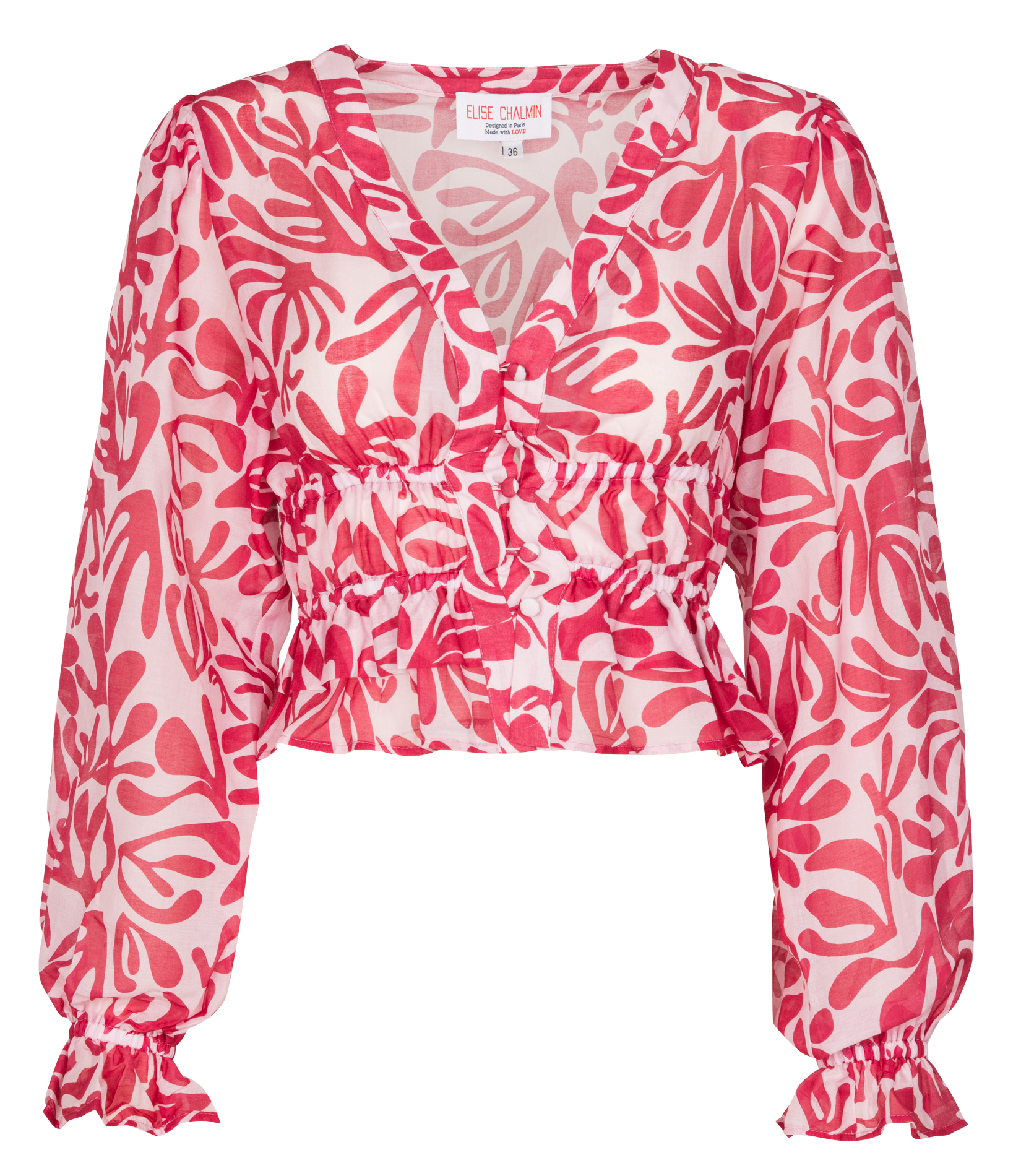 Printed cotton blend crop top ELISE CHALMIN Red