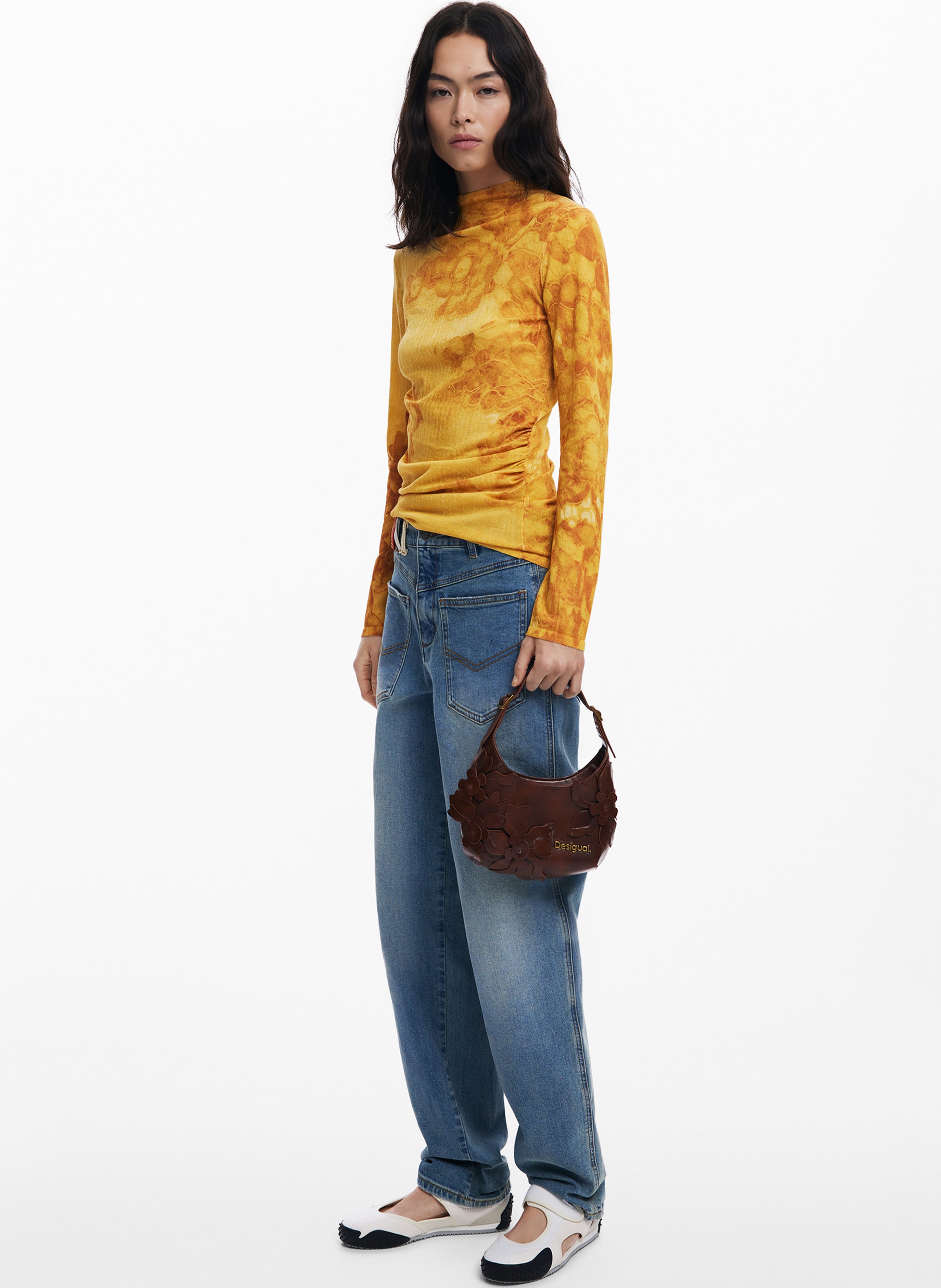 Sac épaule effet cuir à fleurs DESIGUAL Marron