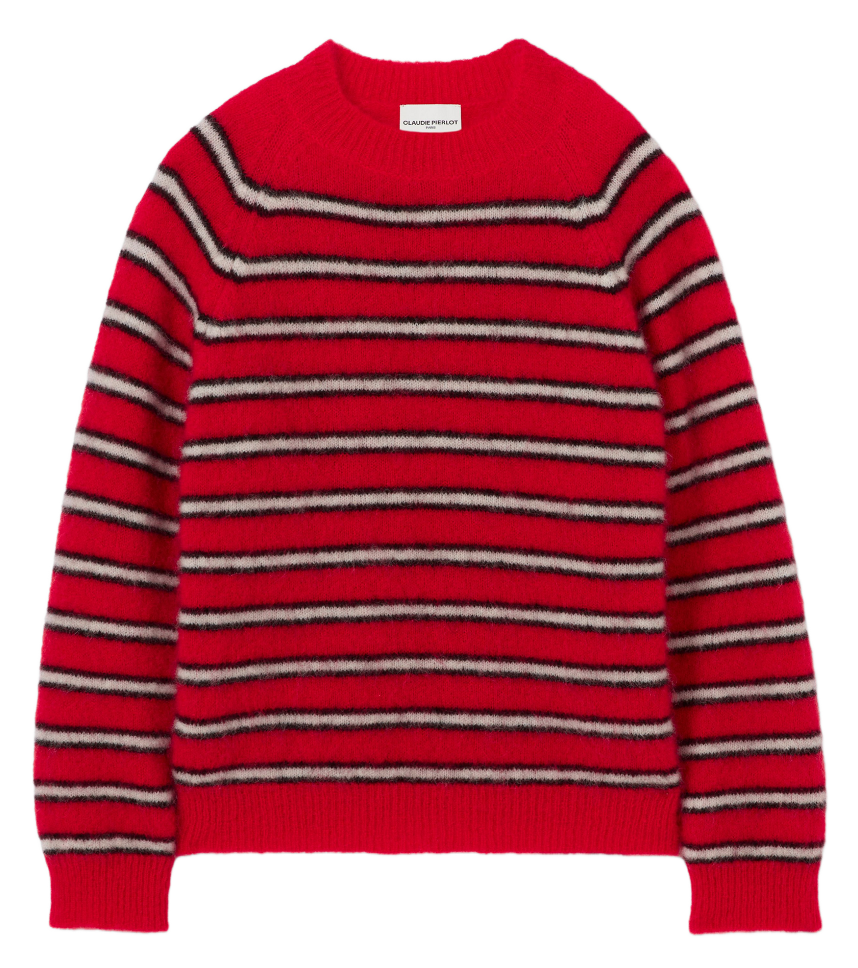 Pull ample col rond rayé en mohair mélangé CLAUDIE PIERLOT Rouge