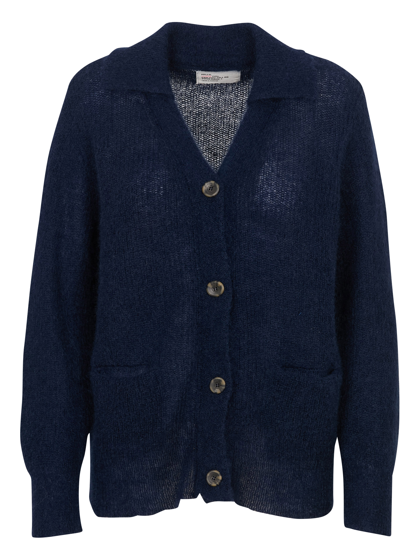 Cardigan col classique en laine mélangée LEON & HARPER Bleu