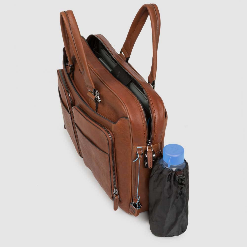 Leather briefcase PIQUADRO Brown