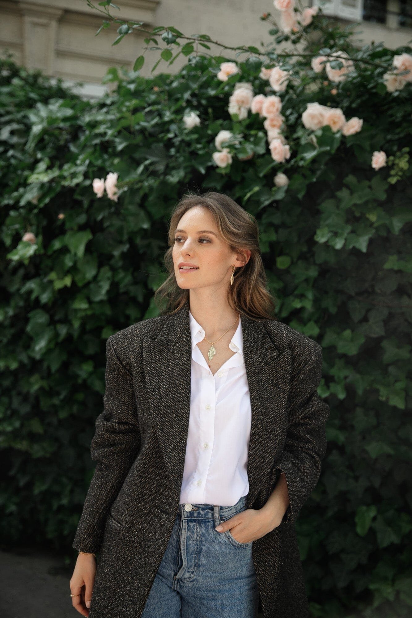 Mini silver-plated leaf hoop earrings MONSIEUR SIMONE Golden