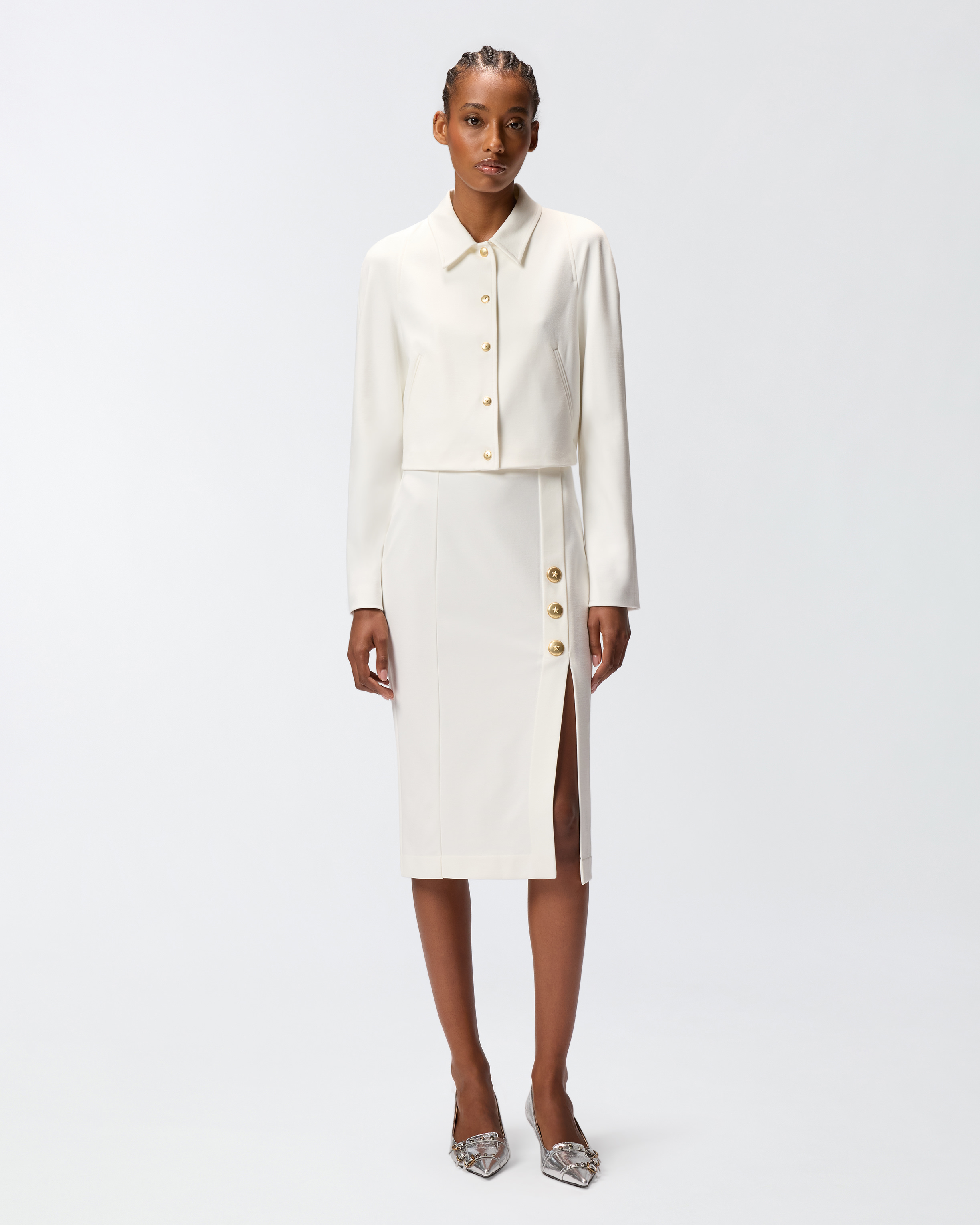 Short jacket in technical Roma knit PINKO White