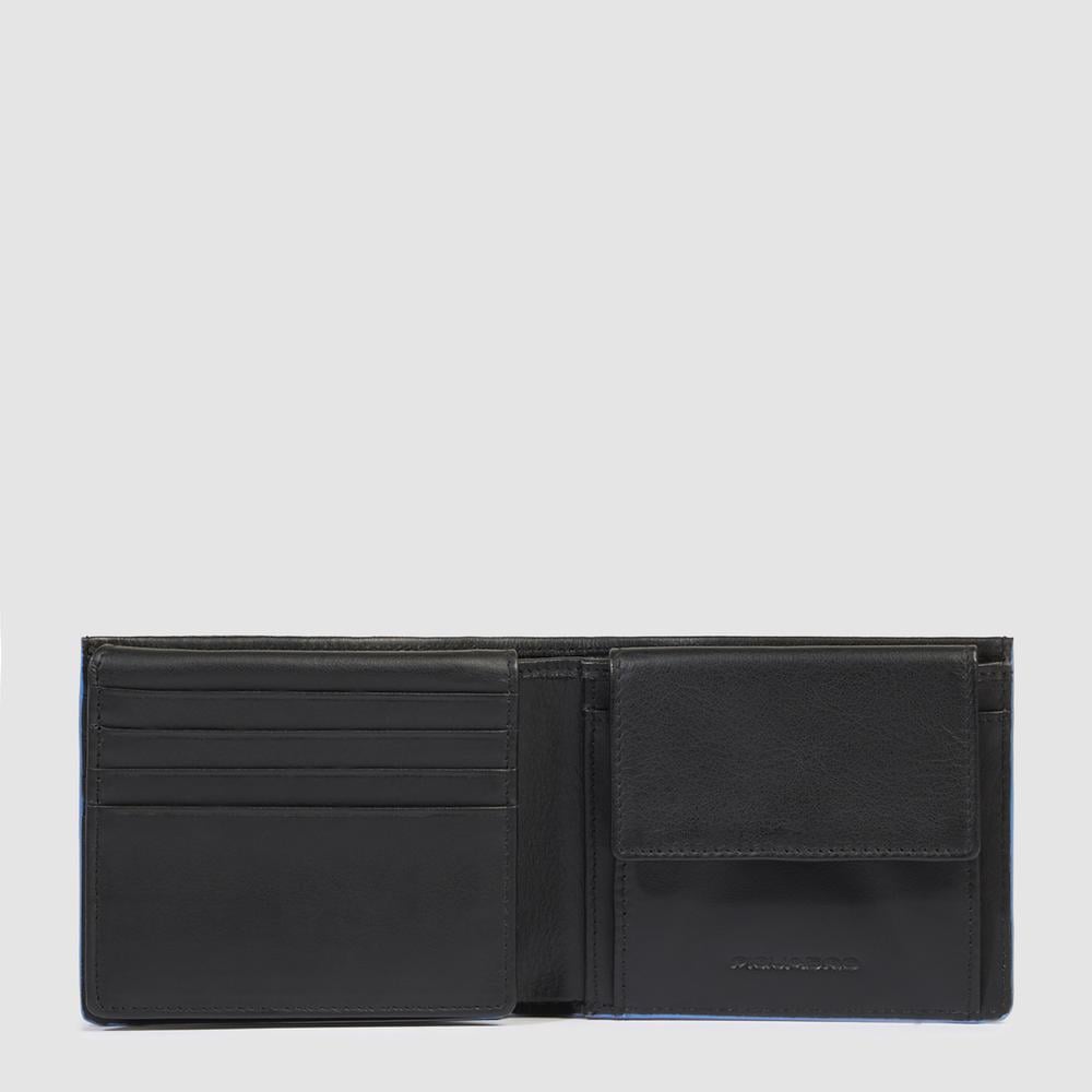 Men's leather wallet with ID card holder, coin pocket, credit card slots, and RFID protection PIQUADRO Black
