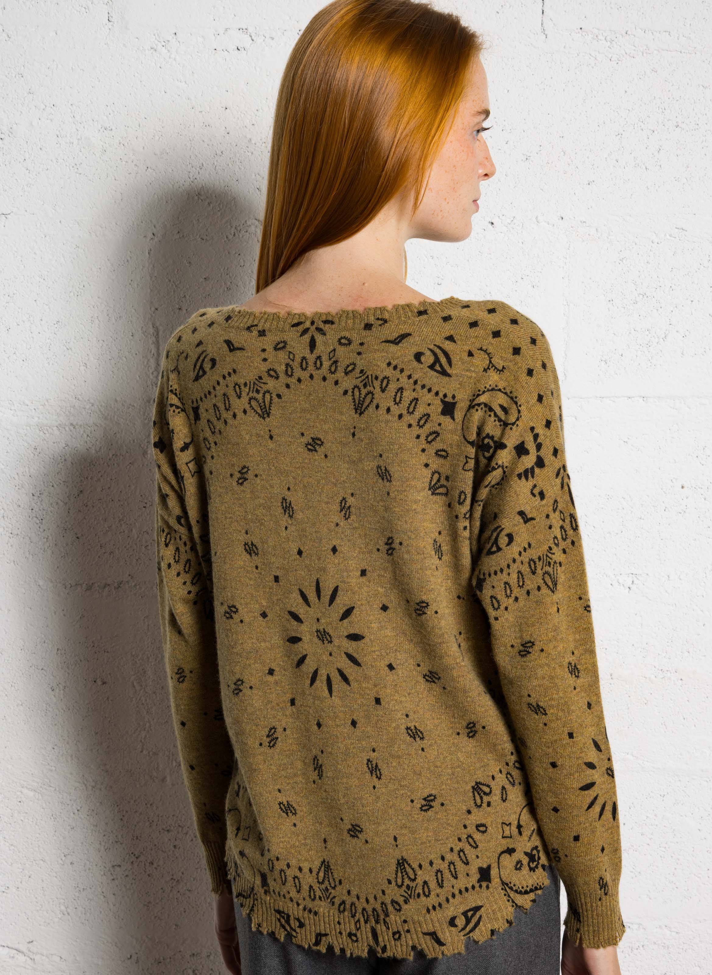 Trui van kasjmier met print KUJTEN Geel