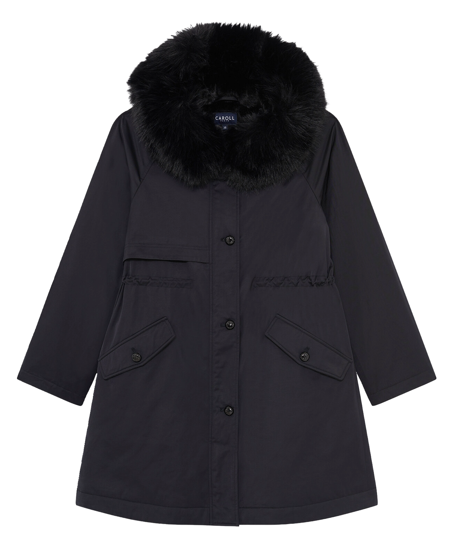 Manteau col fourrure  CAROLL Noir