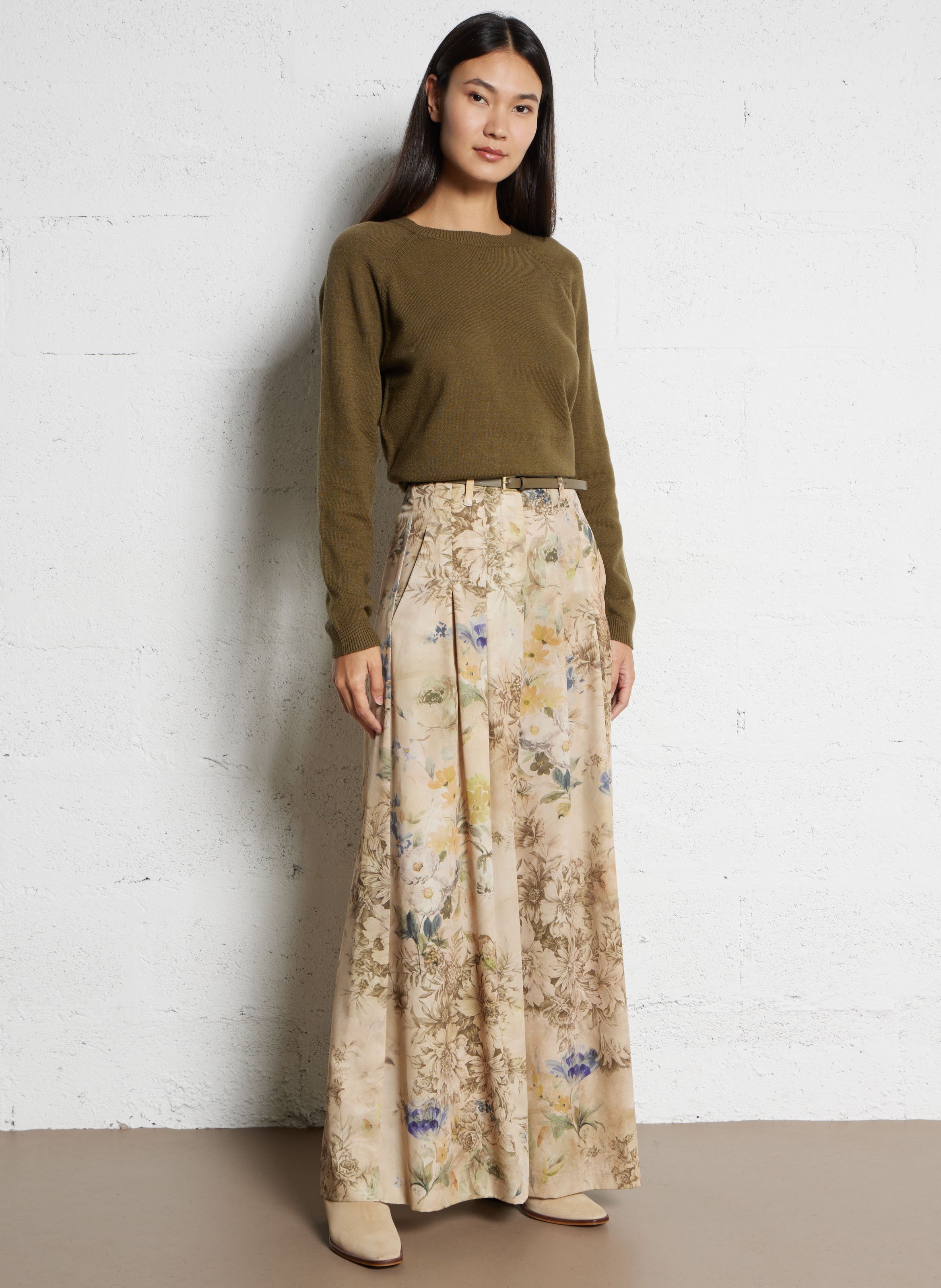 Jupe midi à imprimé floral IMPERIAL Beige