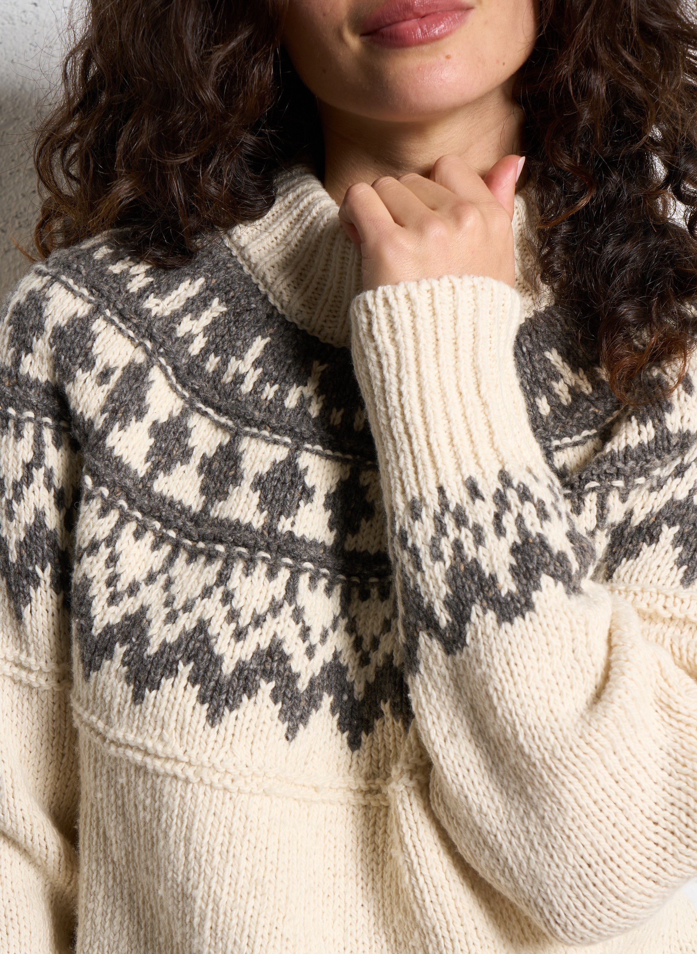 Pull droit col montant jacquard en laine mélangée MAISON 123 Blanc