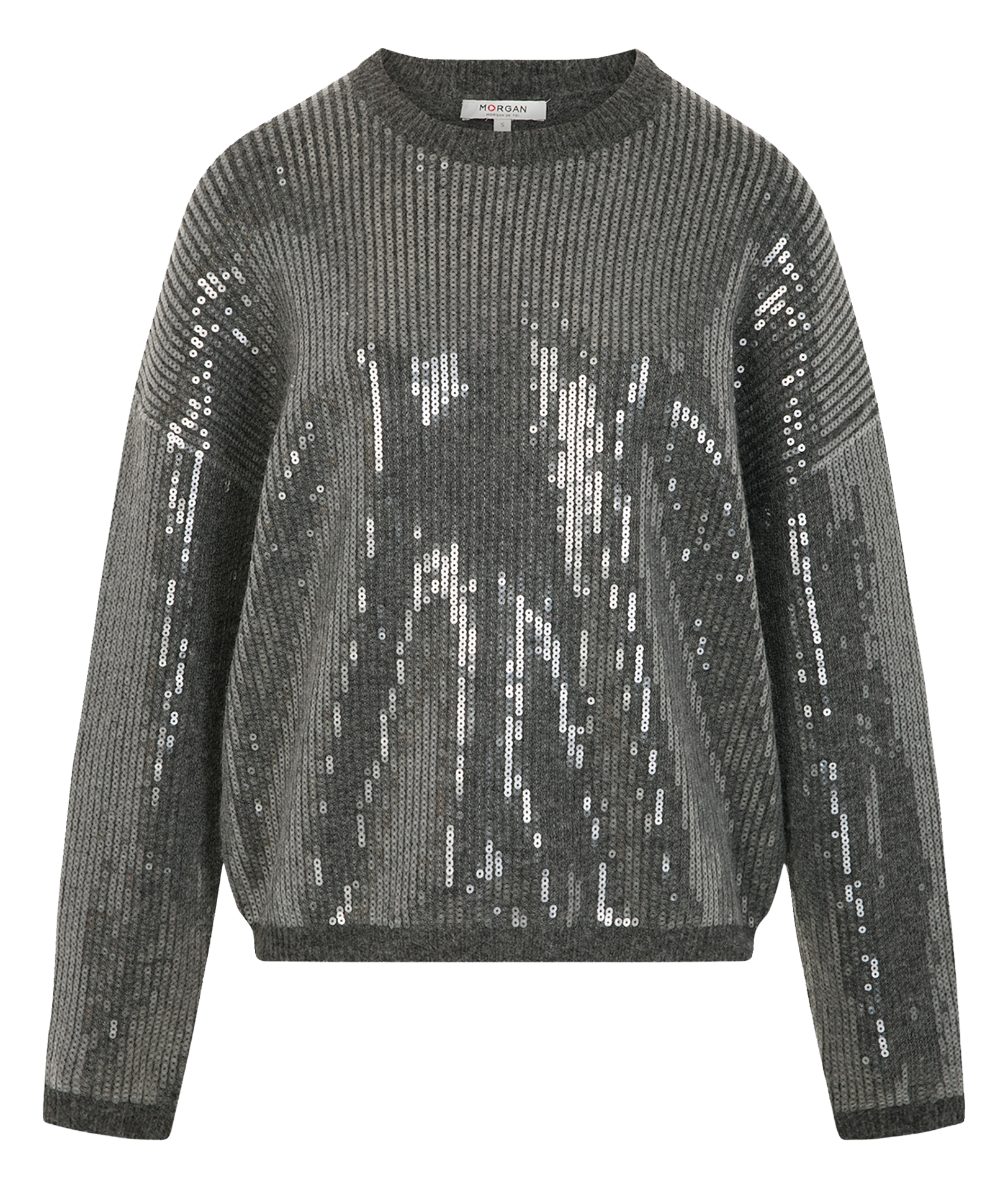 Oversized round neck sweater with sequins MORGAN Grey