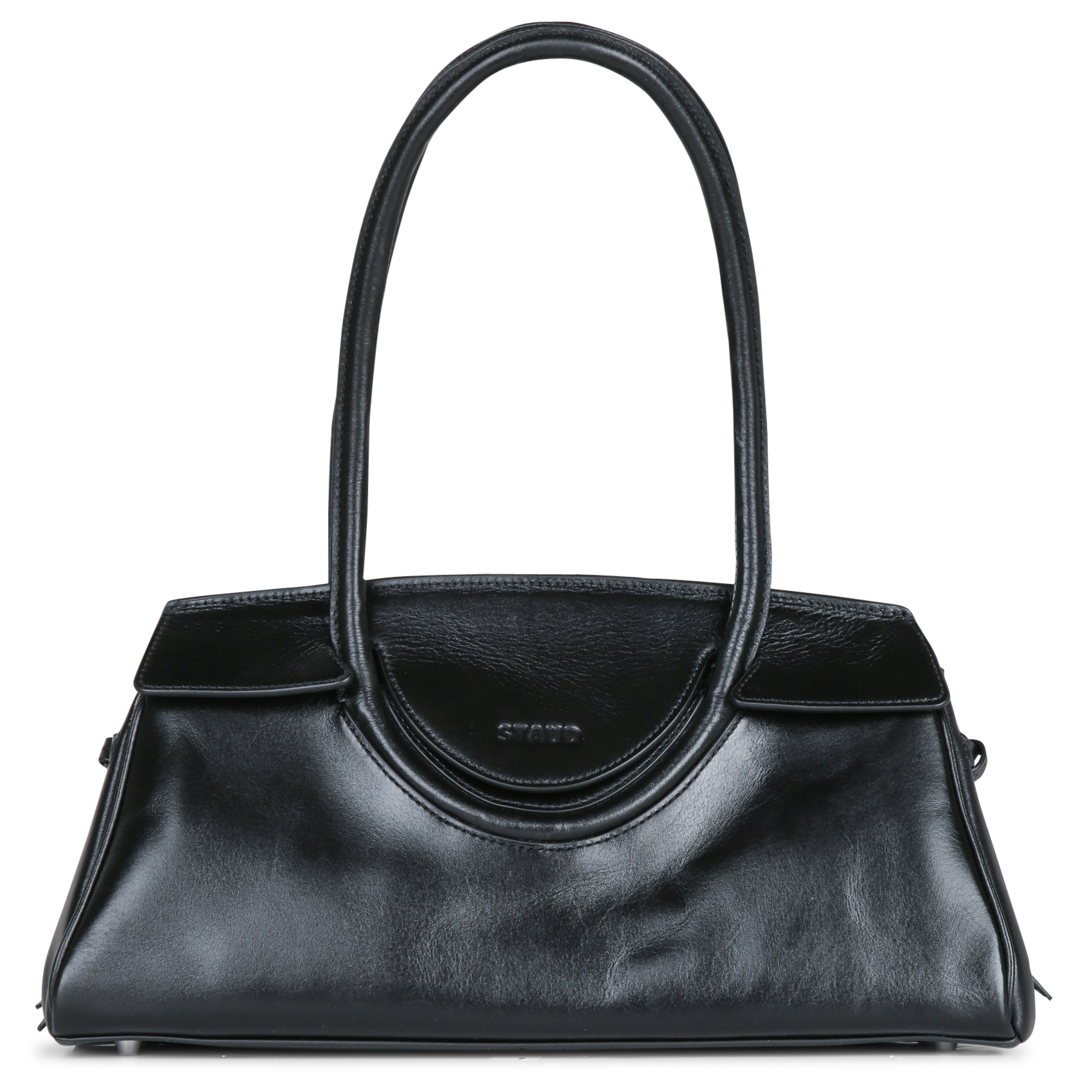 Sac rigide porté épaule à rabat en cuir STAUD Noir