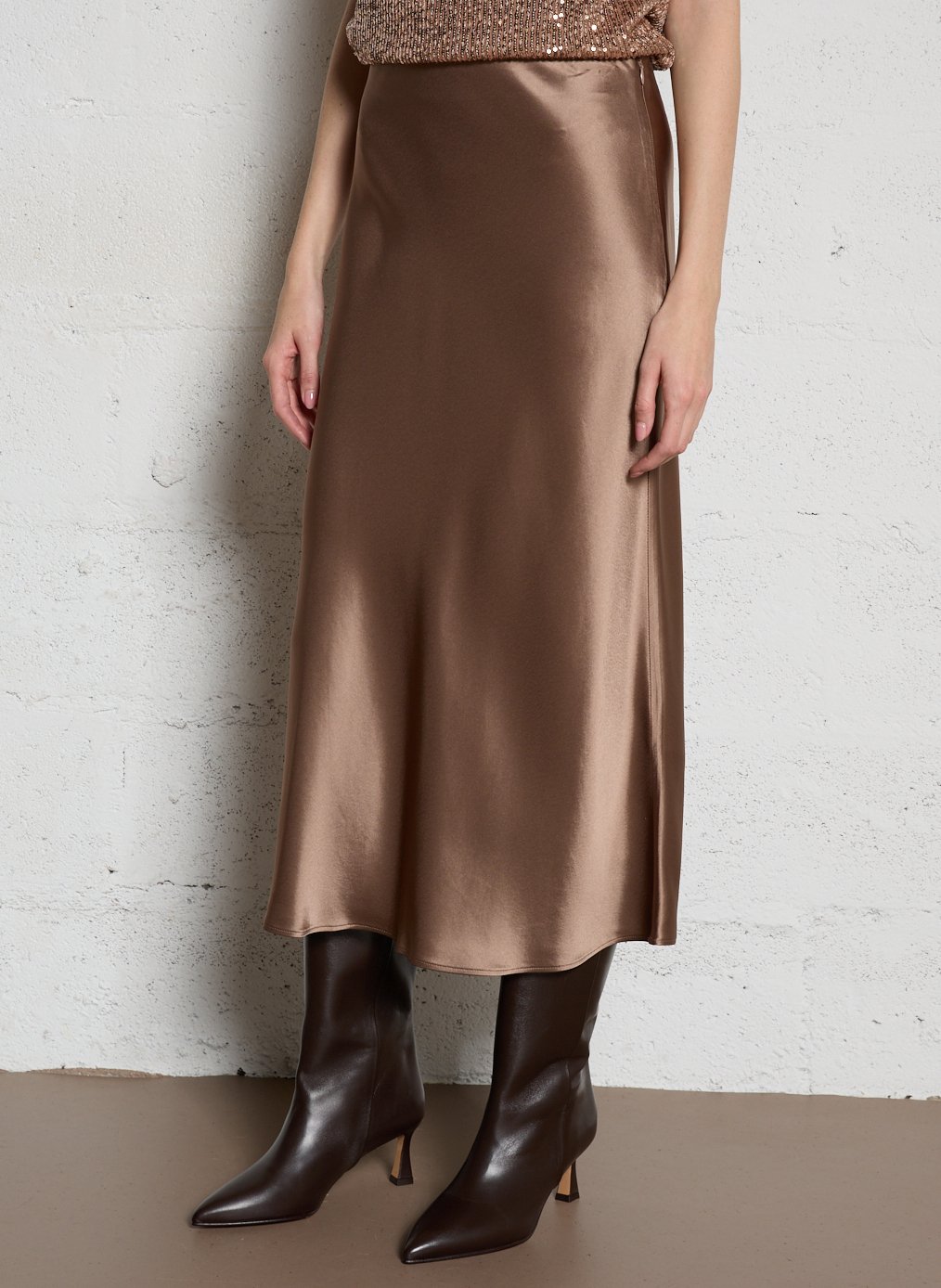 Jupe midi fluide en satin MAISON 123 Gris