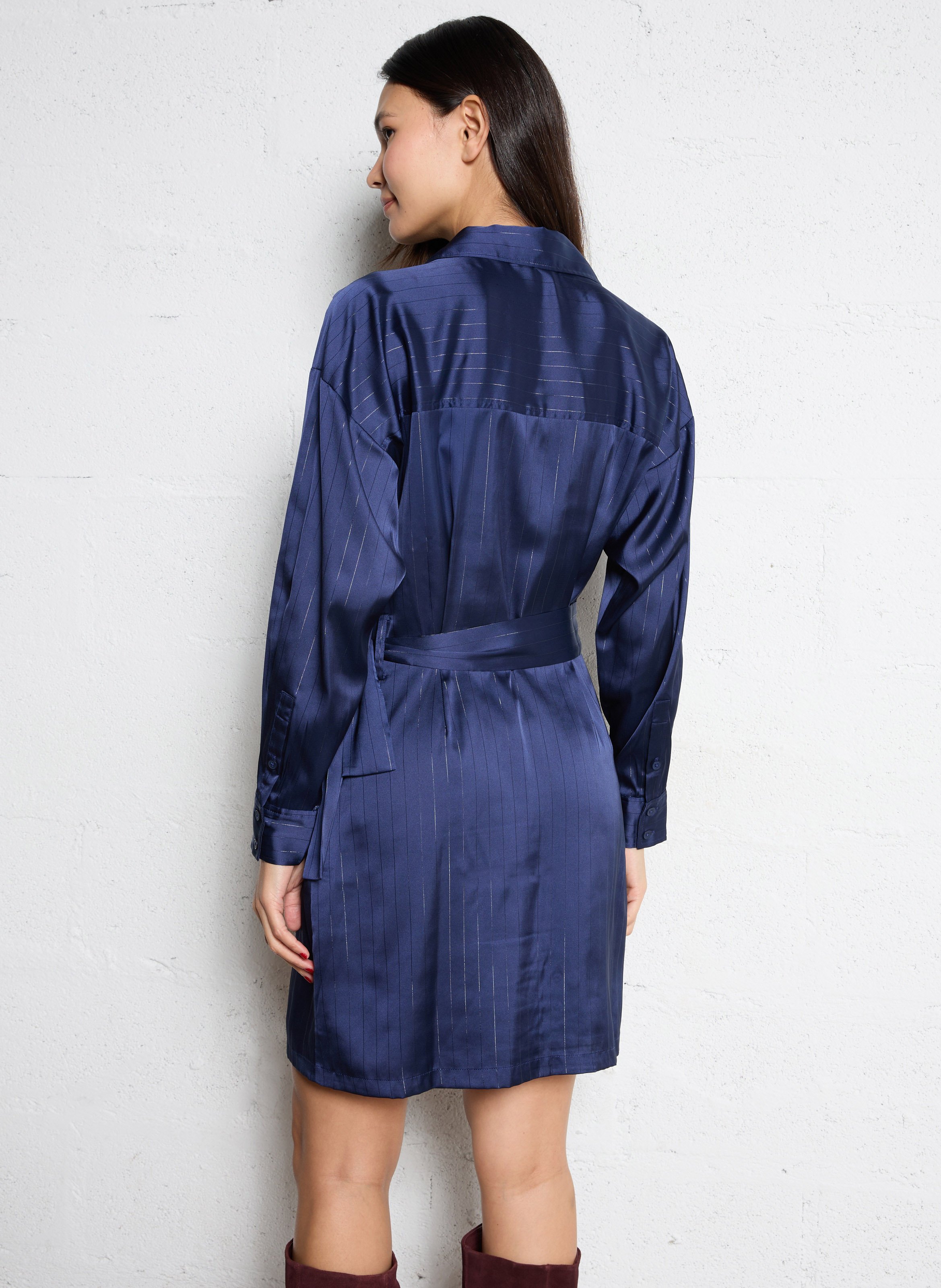 Striped straight shirt dress with classic collar IKKS Blue