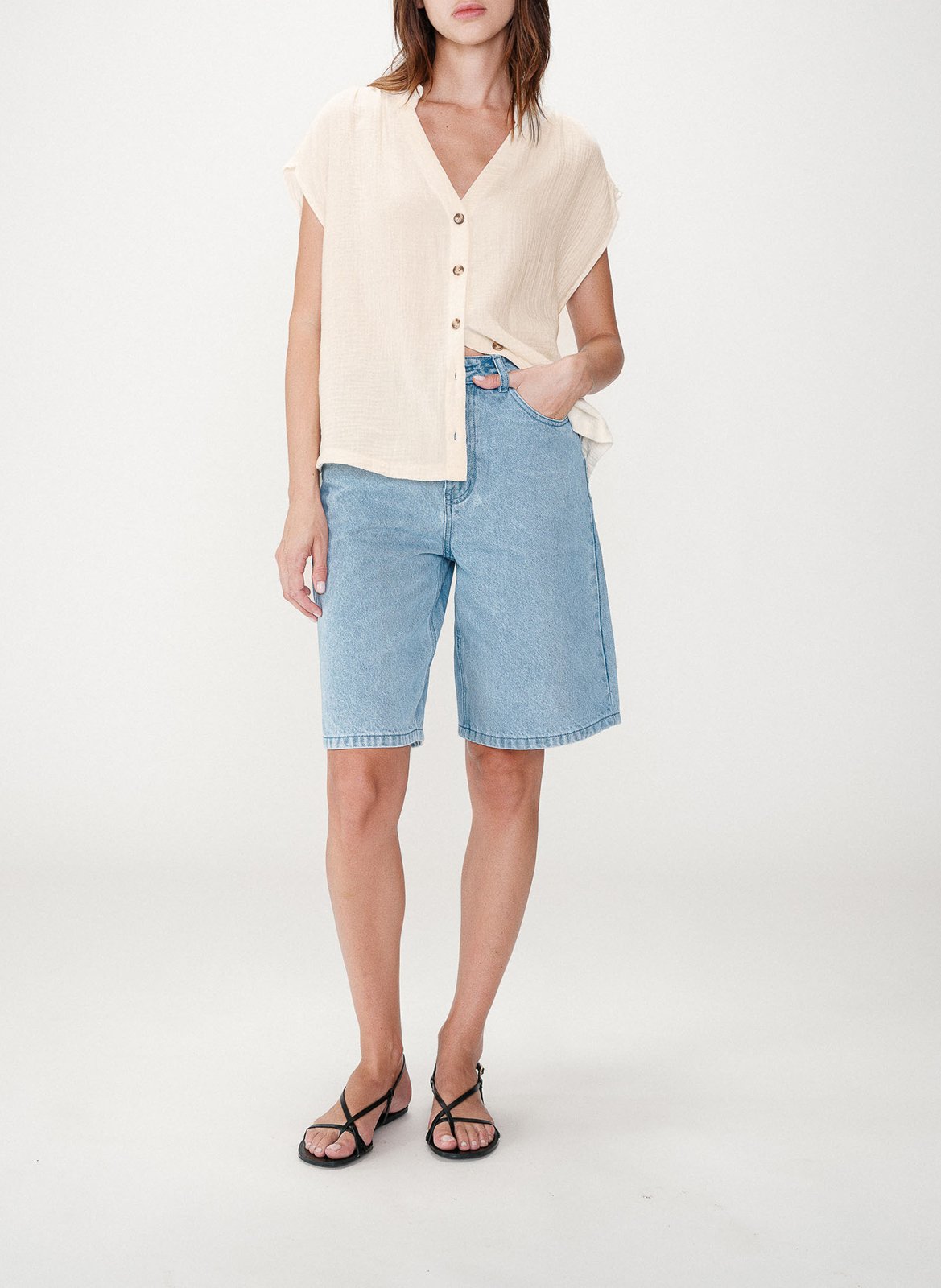 Top en coton col tunisien GRACE ET MILA Weiss