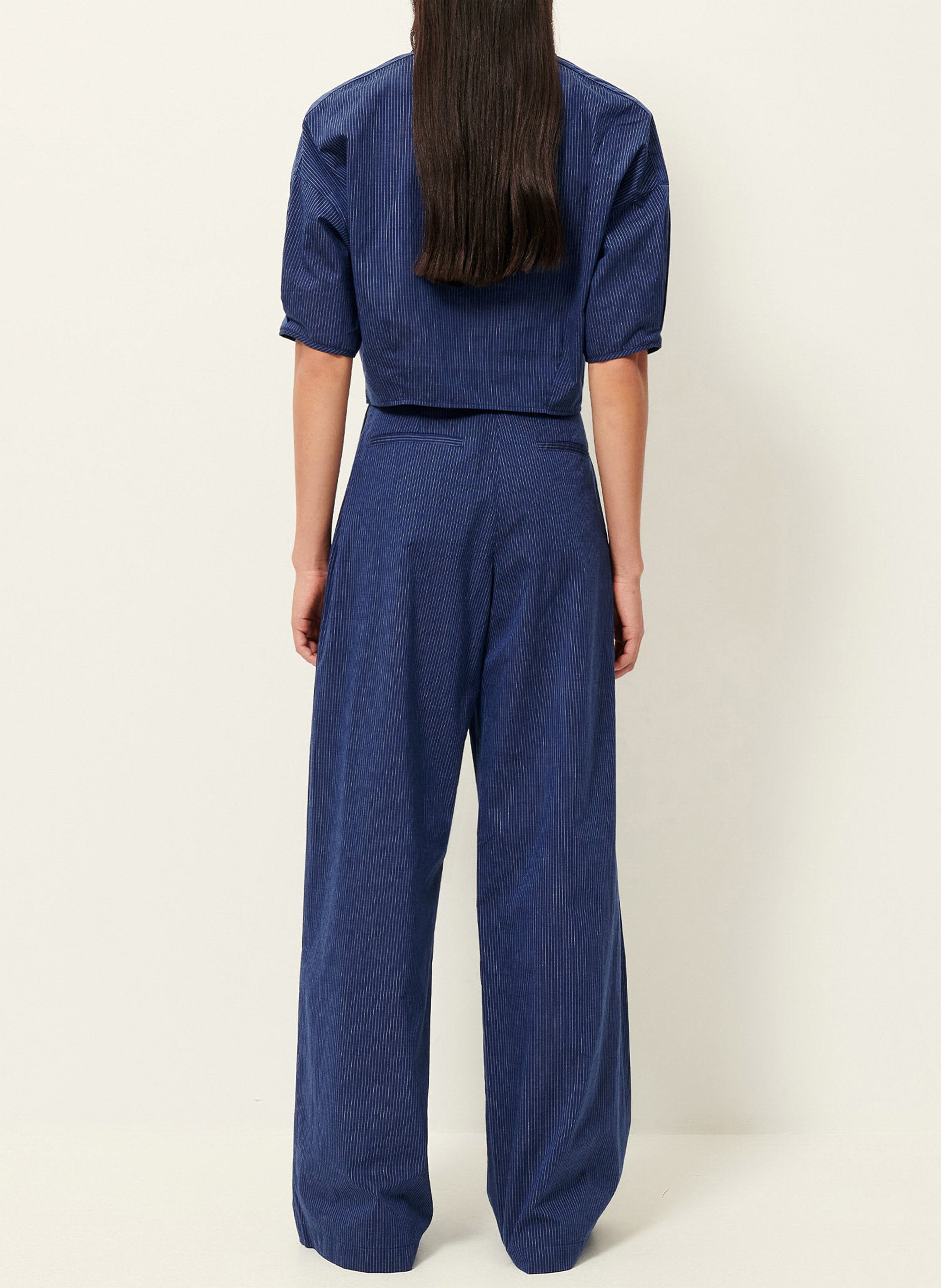 Wijde broek van katoen met hoge taille SESSUN Blauw