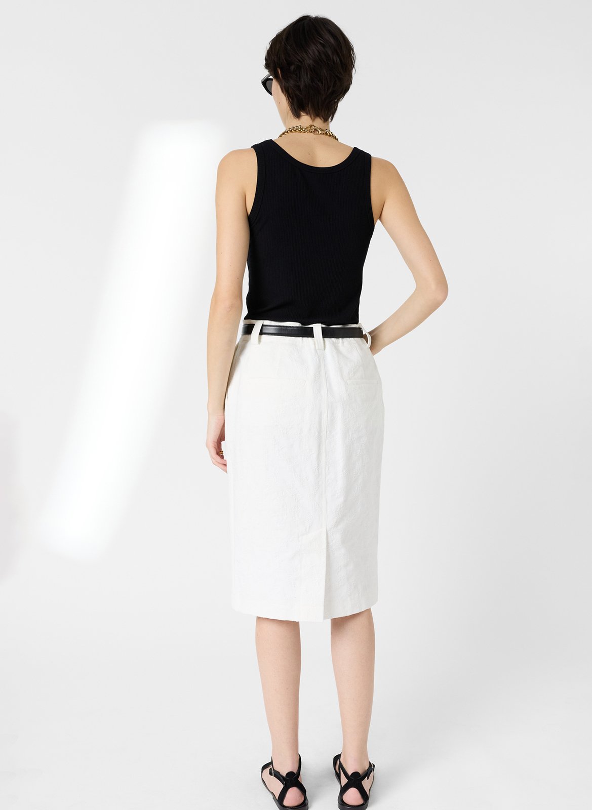 Jupe midi taille haute en coton GERARD DAREL Blanc