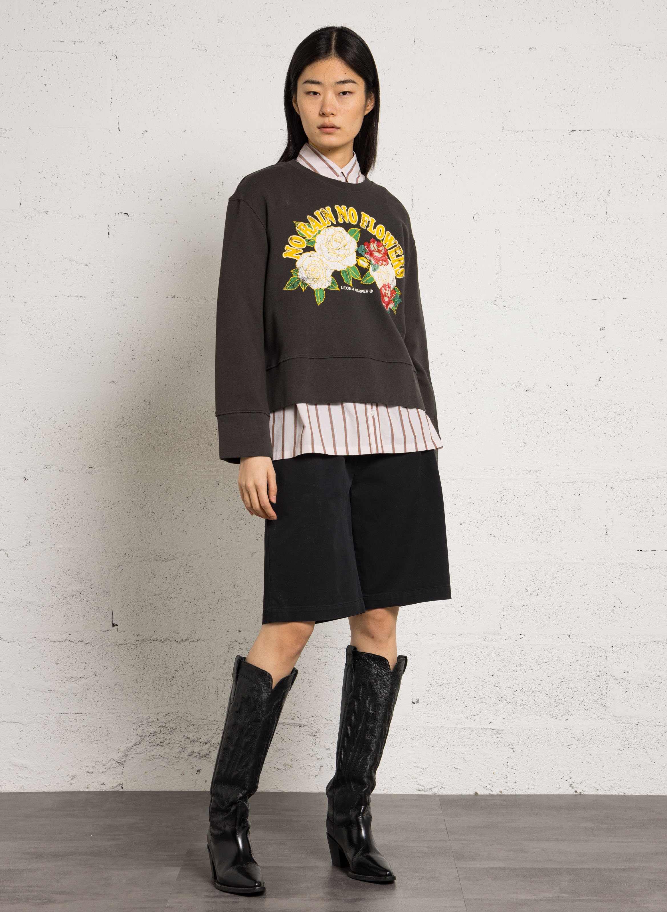 Sweat oversize col rond en coton bio LEON & HARPER Gris