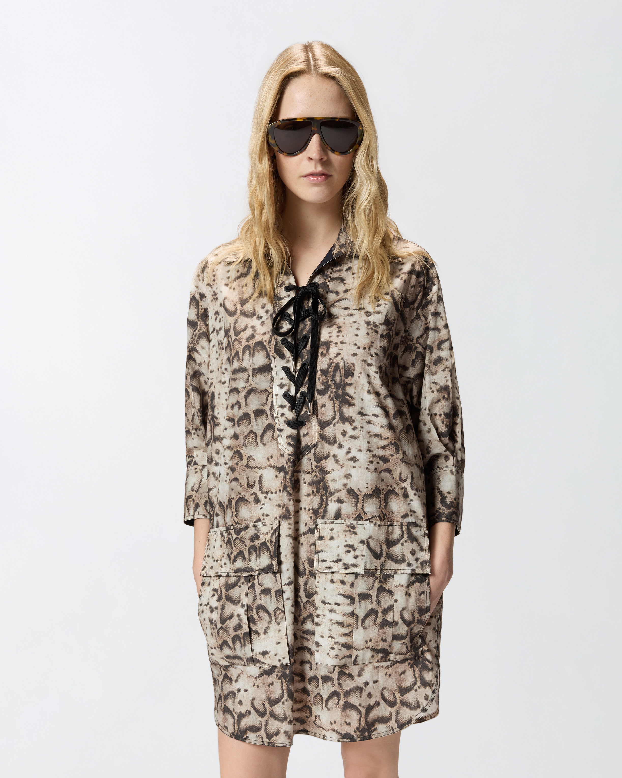 Robe courte avec imprimé serpent et liens à nouer à l'encolure PINKO Multicolore