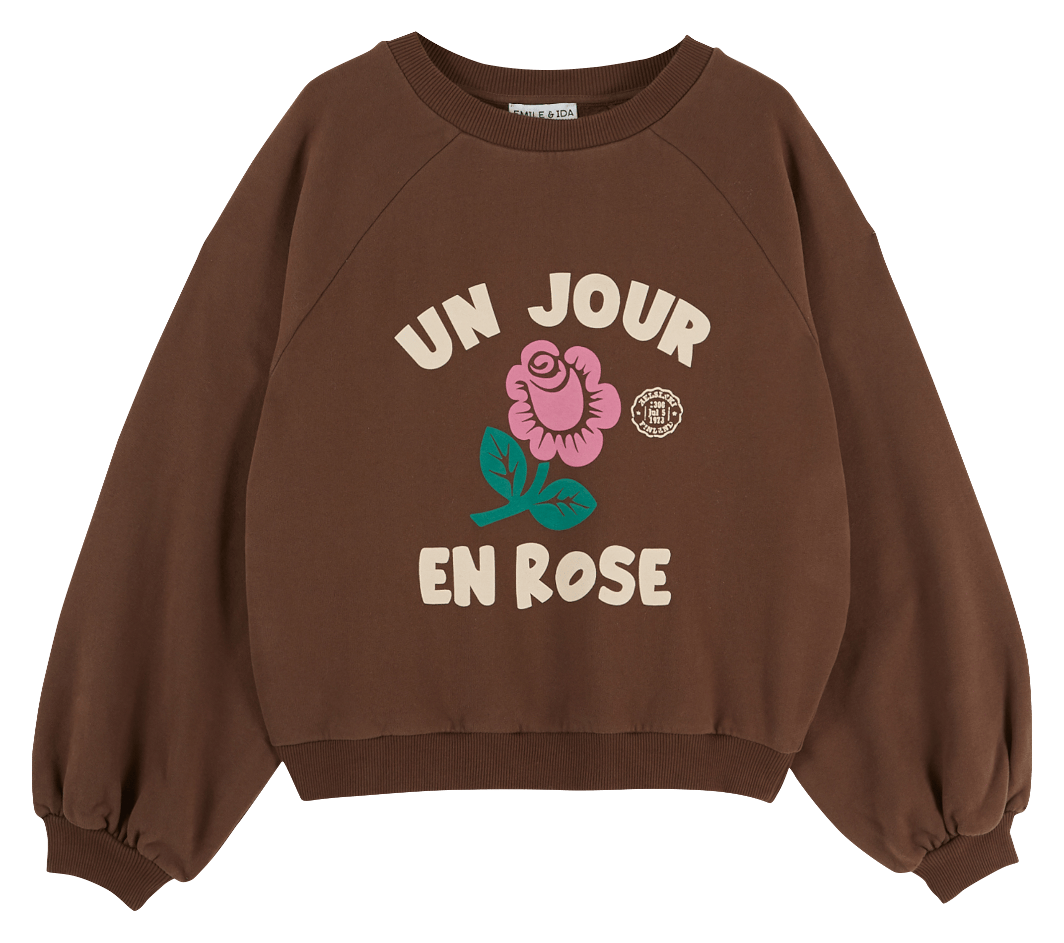 Sudadera oversize de cuello redondo en algodón orgánico estampado EMILE ET IDA Marron