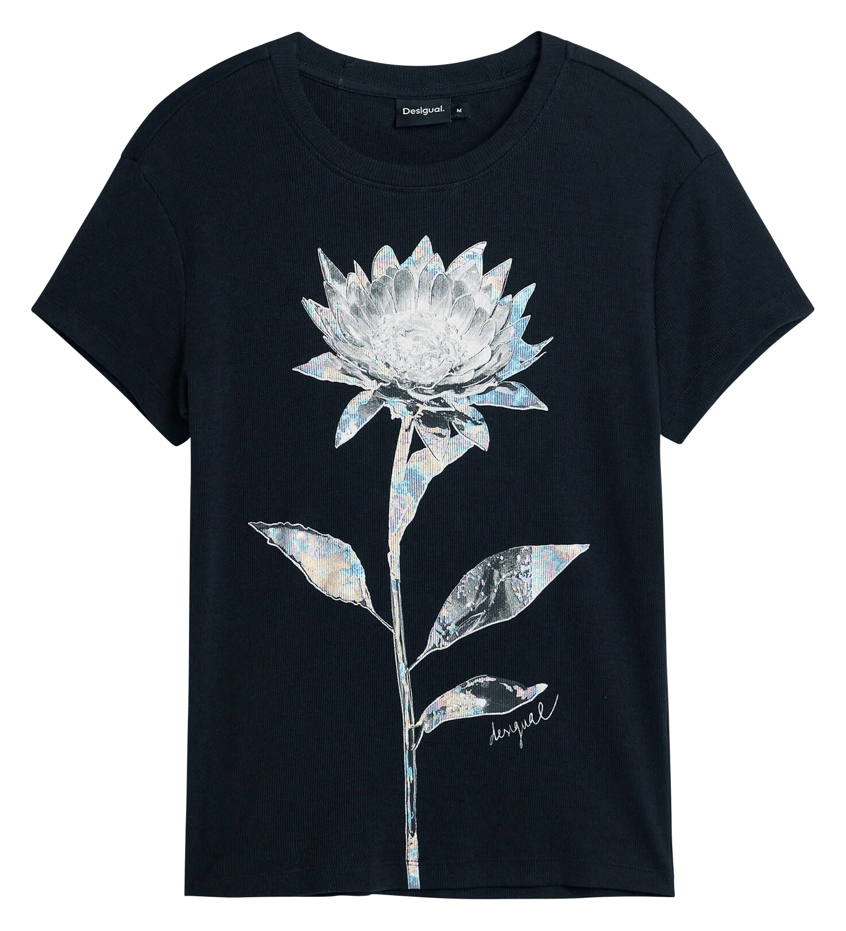 Tee-shirt droit col rond en coton mélangé imprimé DESIGUAL Noir