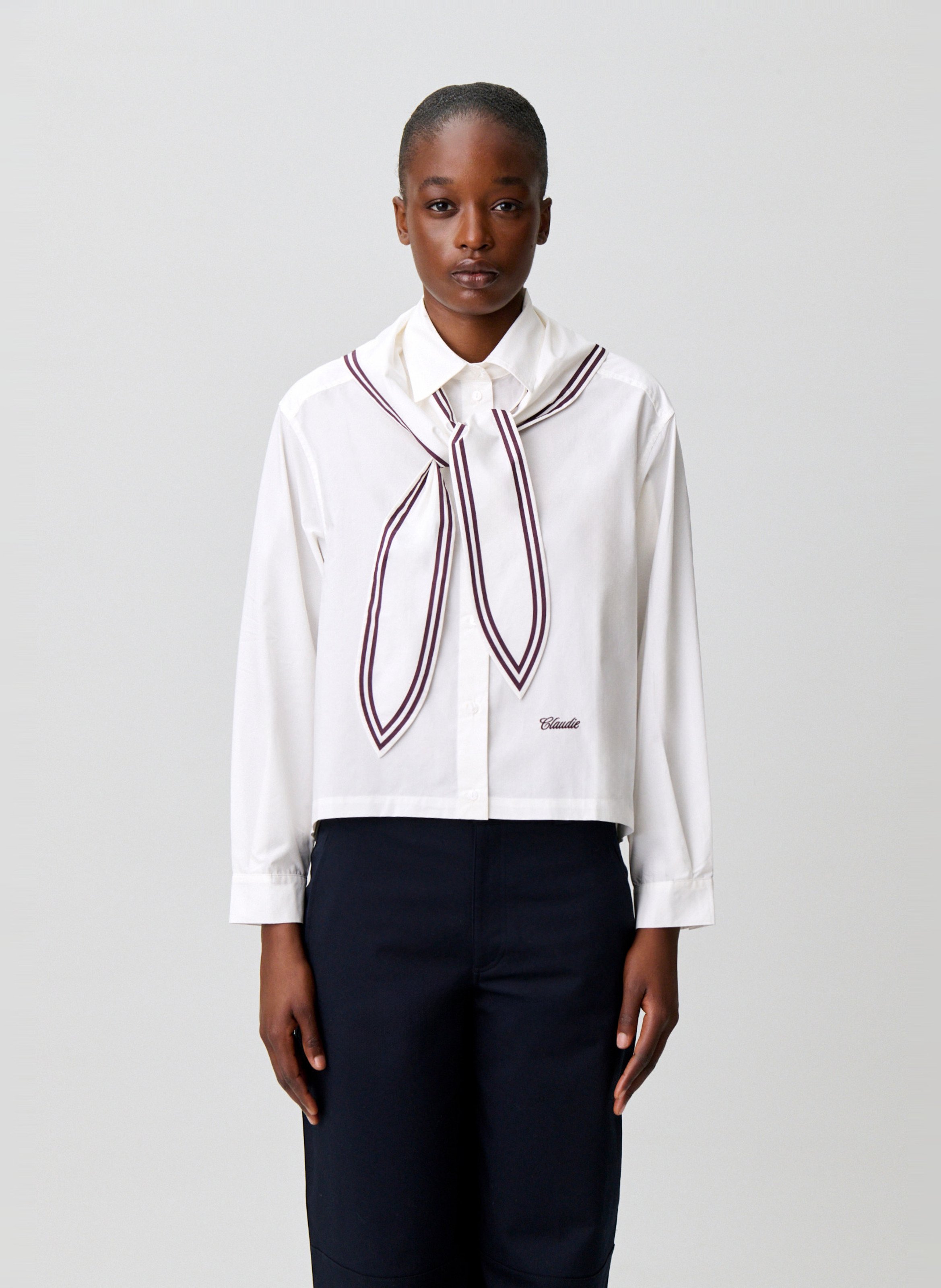 Rechte bloes van katoen met klassieke kraag CLAUDIE PIERLOT Beige