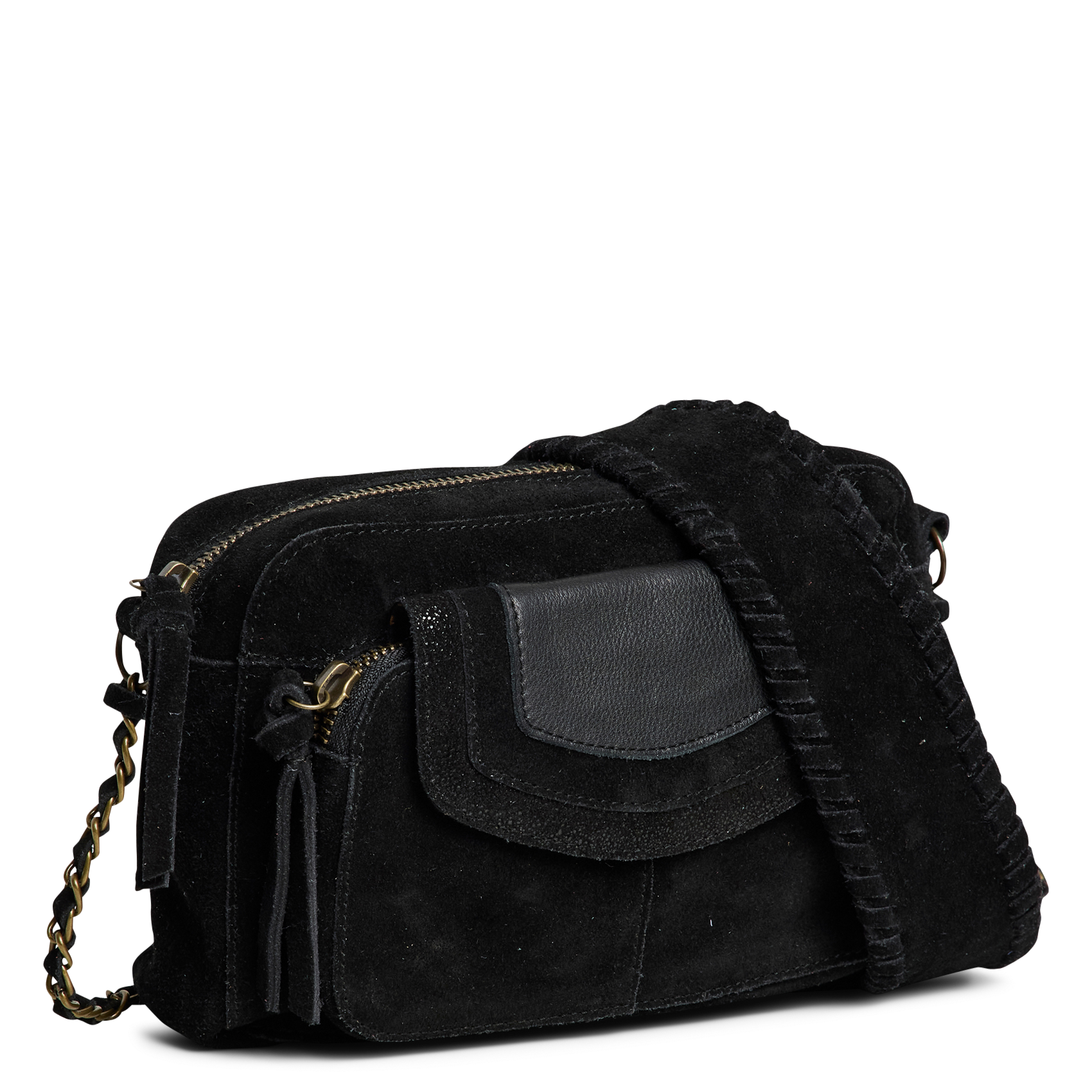 Sac bandoulière en cuir PIECES Noir
