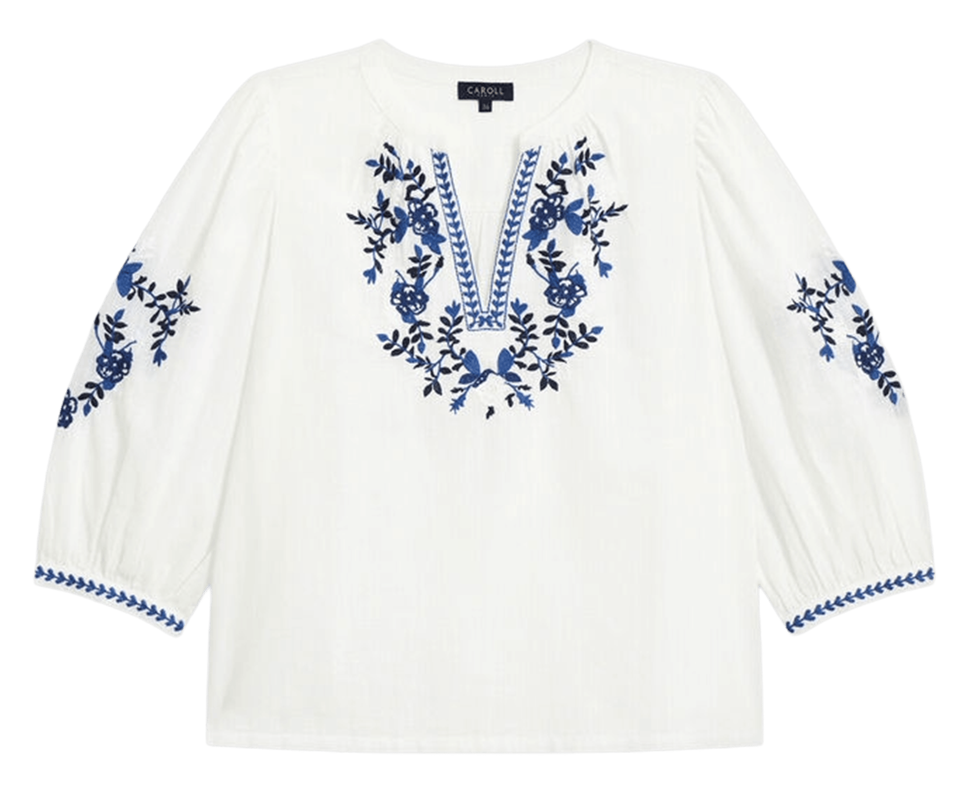 Top oversize en coton brodé CAROLL Blanc