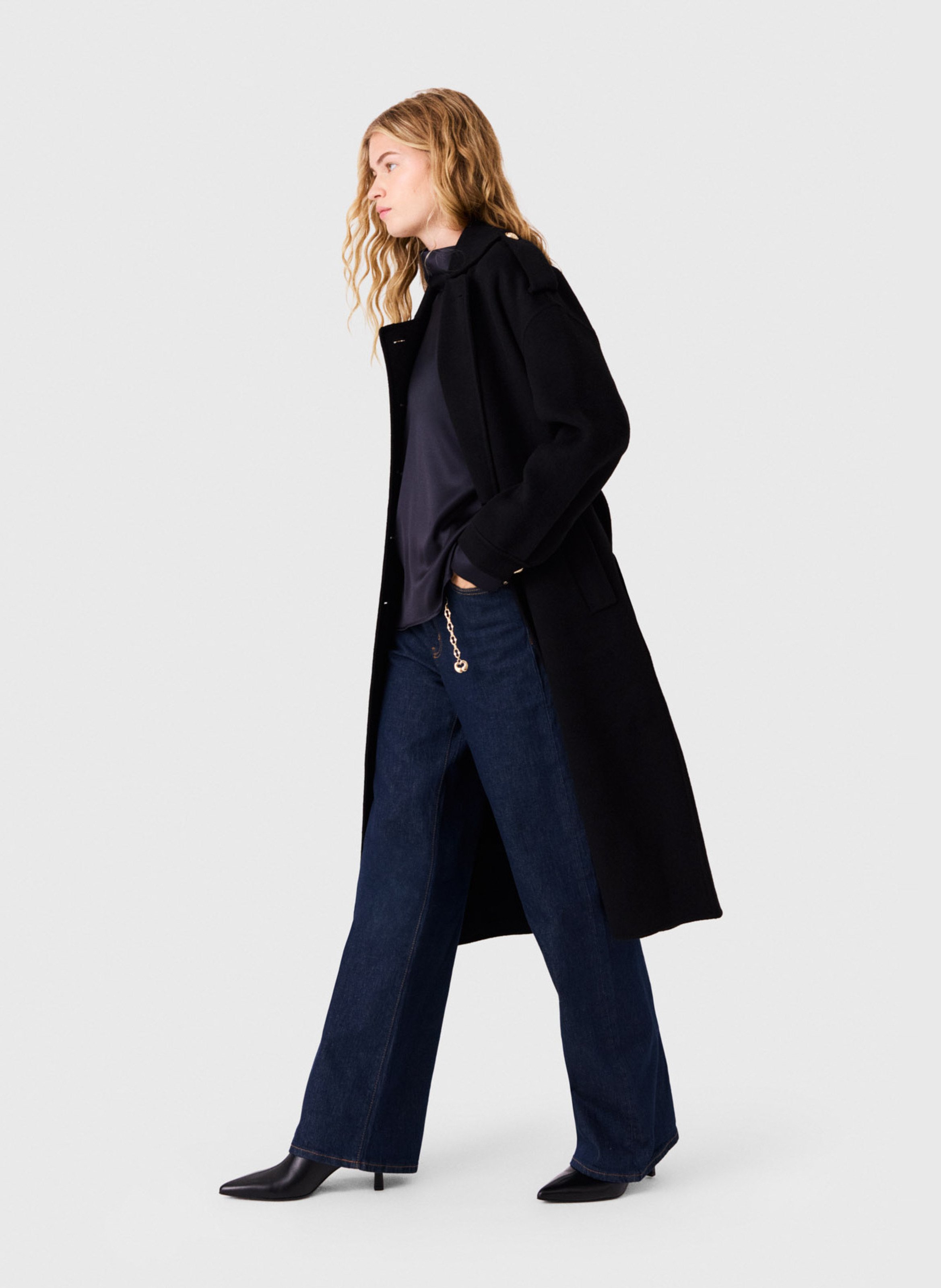 Manteau col classique en laine mélangée MAJE Noir