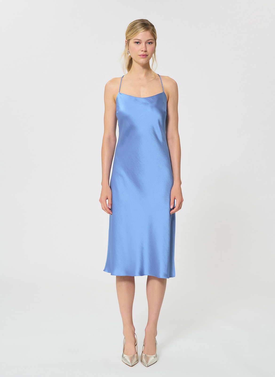 Satin midi dress with thin straps TARA JARMON Blue