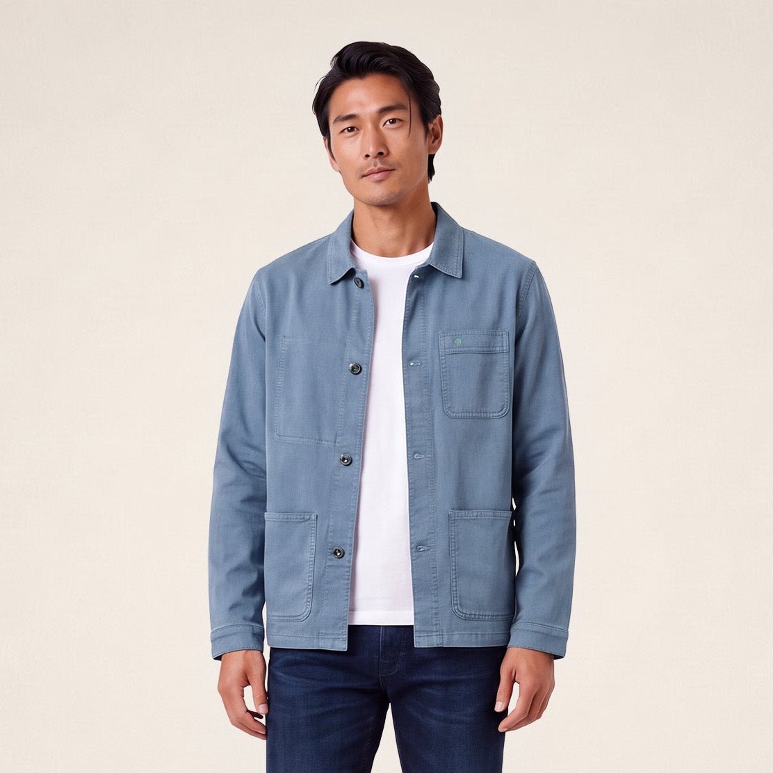 Worker Chevron Cotton Wendel Jacket in Lupine Blue SERGE BLANCO Blue
