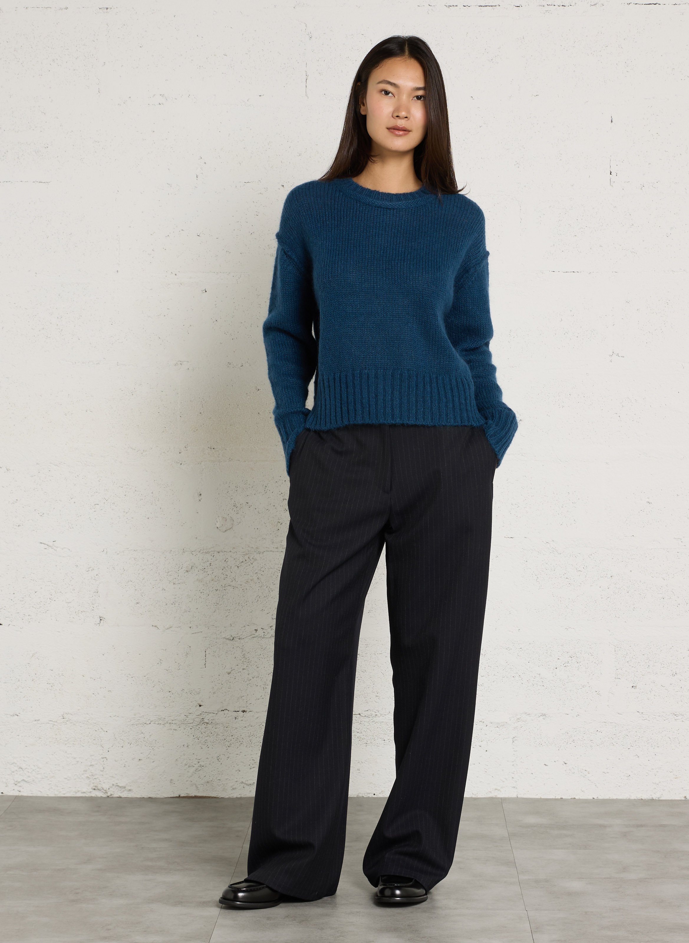 Straight Wide Striped Pleated Trousers THE NEW SOCIETY Black
