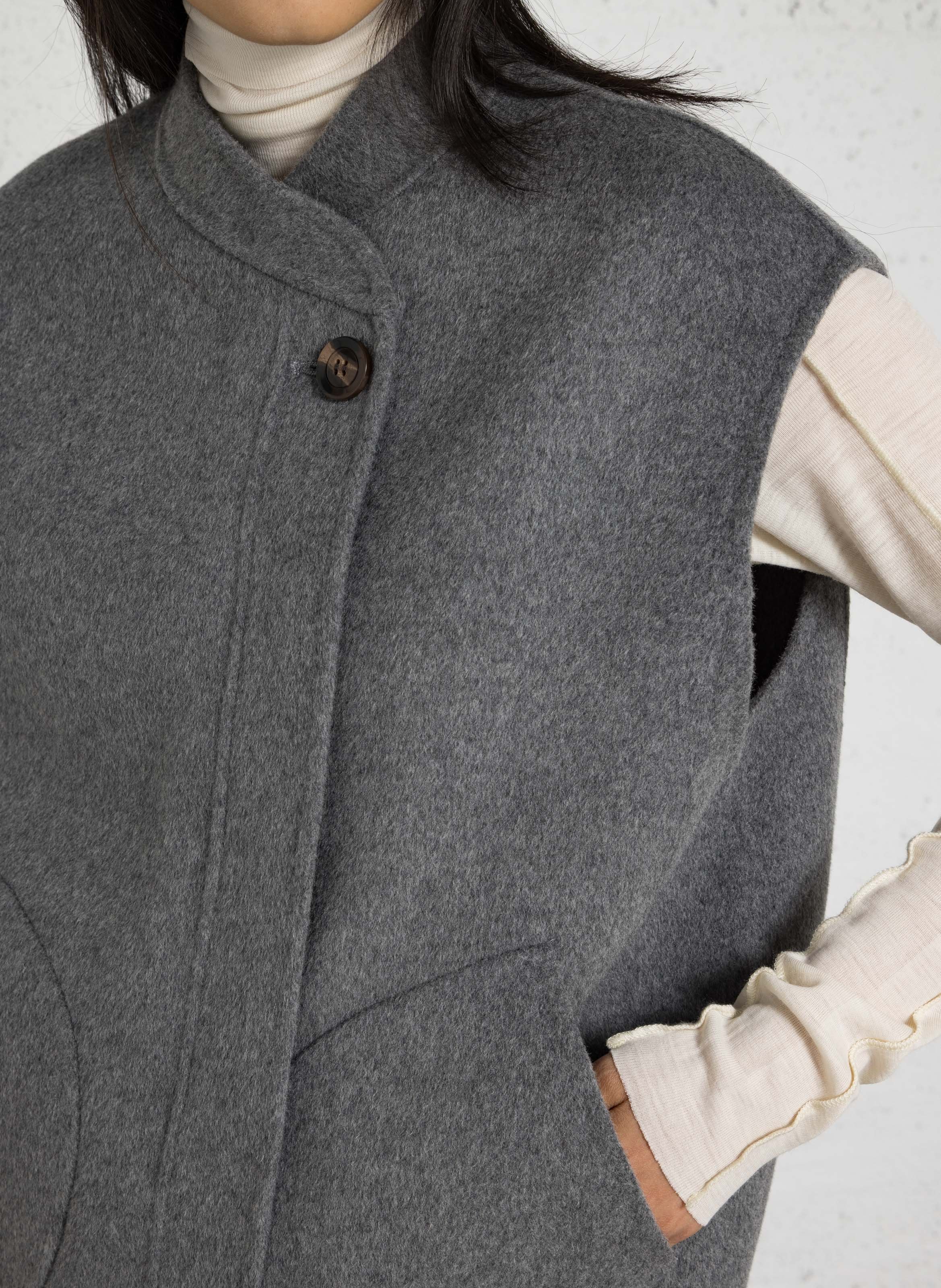 Short high-neck wool blend jacket SOEUR Grey